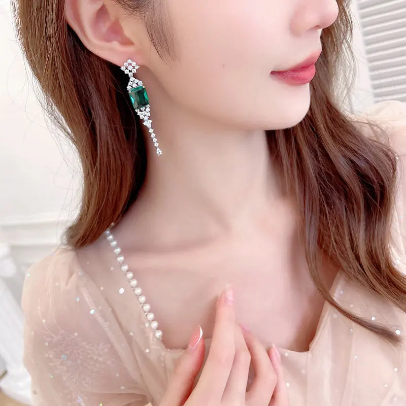 Sparkling Cubic Zirconia Long Tassel Earrings for Women - Elegant Wedding Jewelry, Bride Accessories for Bridal Party, Prom & Special Occasions