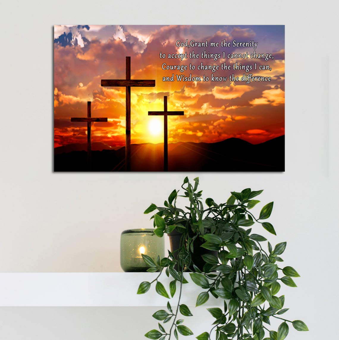 AMART SUN Bible Verses Canvas Wall Art - Christian Scripture Painting with Crosses, Jesus Religious Home & Office Decor - Large Framed Ready to Hang Canvas for Living Room, Bedroom, Church (16x24 inches)