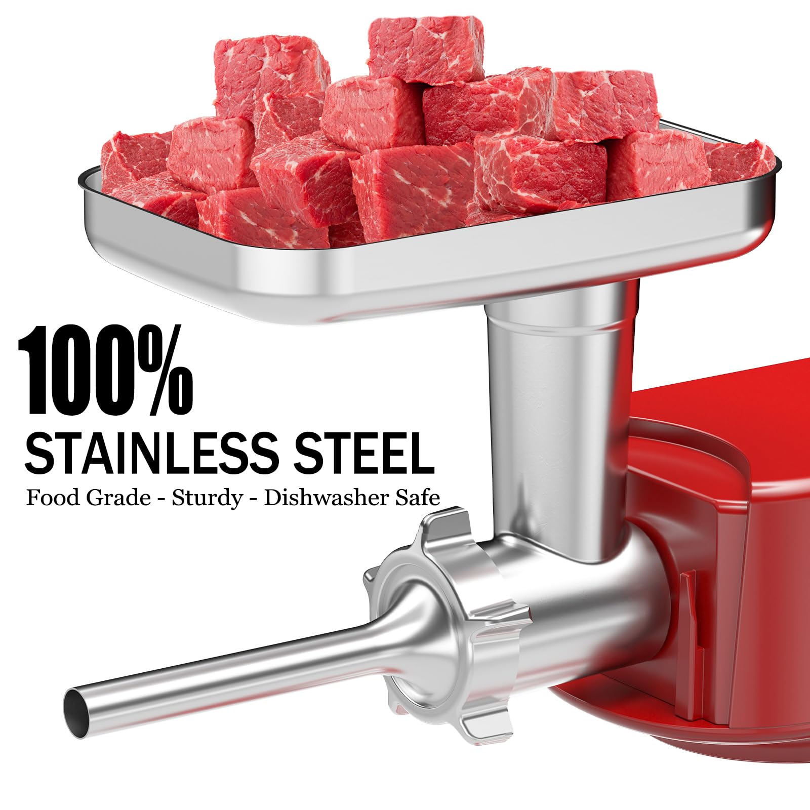 Stainless Steel Food Meat Grinder Attachment for KitchenAid Stand Mixers - 4 Blades & 3 Sausage Stuffer Tubes - Dishwasher Safe - Perfect for Homemade Burgers, Sausages & Pet Food