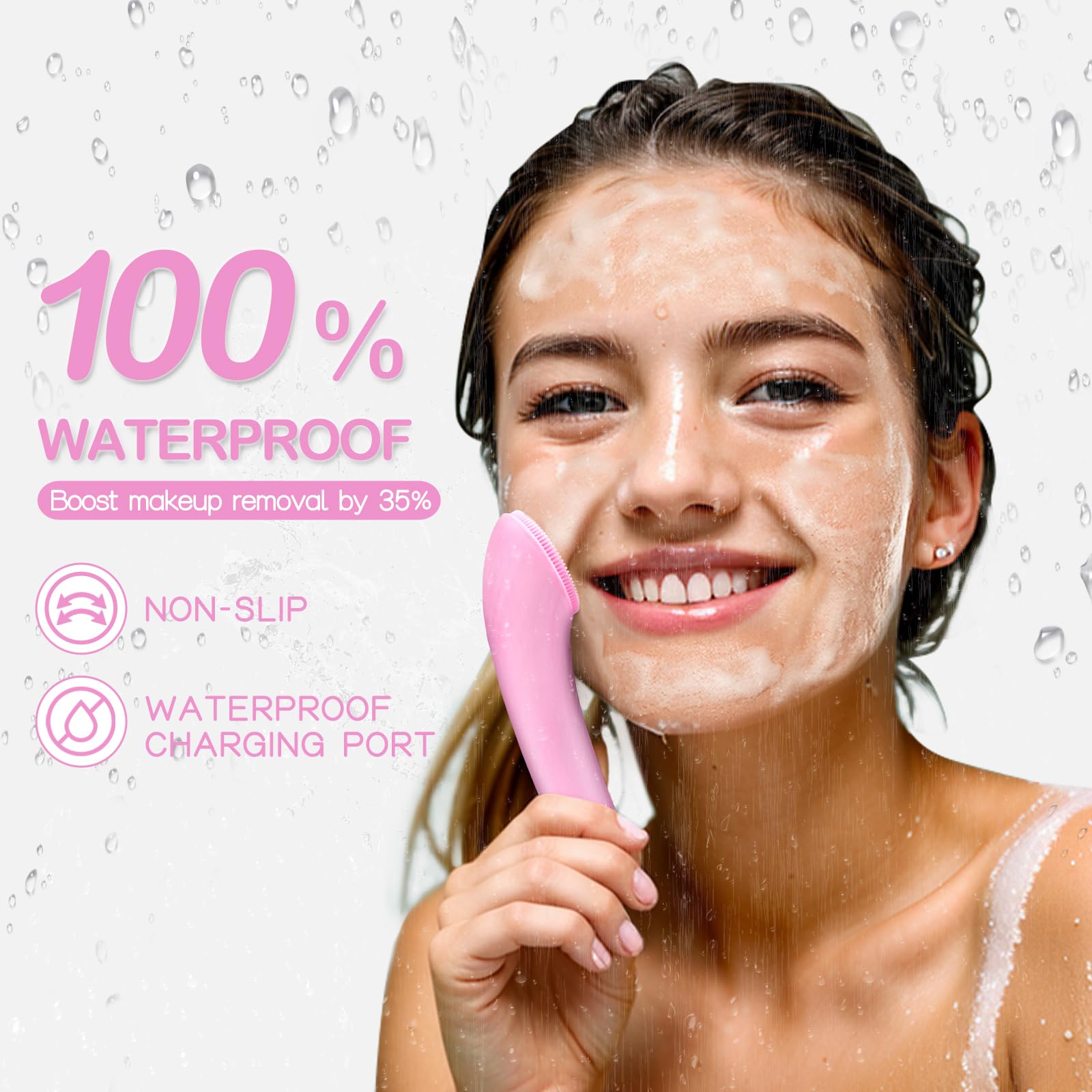 Rechargeable Silicone Face Scrubber with Heat Massage - Electric Facial Cleansing Brush for Deep Exfoliation & Pore Cleansing - Waterproof Vibrating Face Scrubber for Women & Men (Pink) | Perfect for Daily Skincare Routine, Travel & Spa Treatments