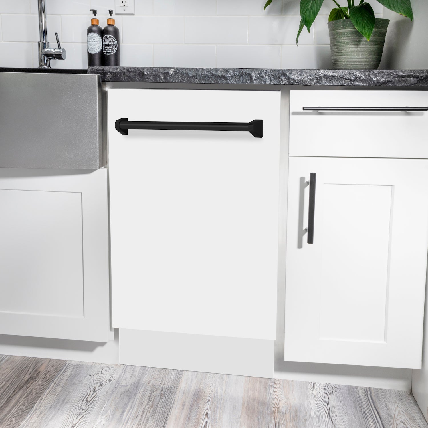 ZLINE Autograph Edition 18 Inch Compact Dishwasher with 3rd Rack - White Matte Finish & Matte Black Handle, Ultra Quiet 51dBa - Perfect for Small Kitchens, Apartments, and RV Living (DWVZ WM 18 MB)
