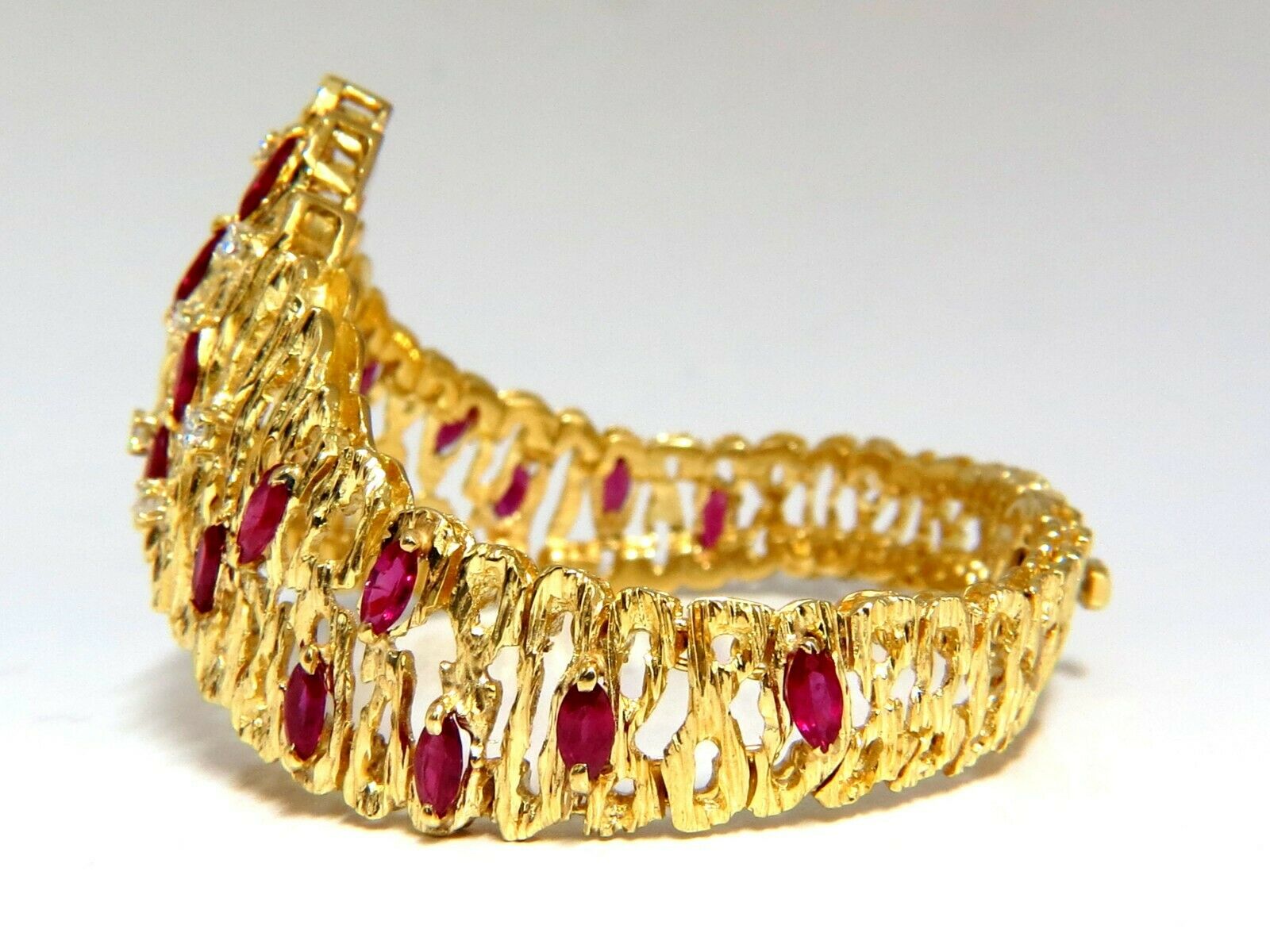 6.00ct Natural Ruby Diamond Coral Patina Chevron Cuff Bracelet 18K Gold - Elegant Statement Jewelry for Weddings, Parties & Special Occasions