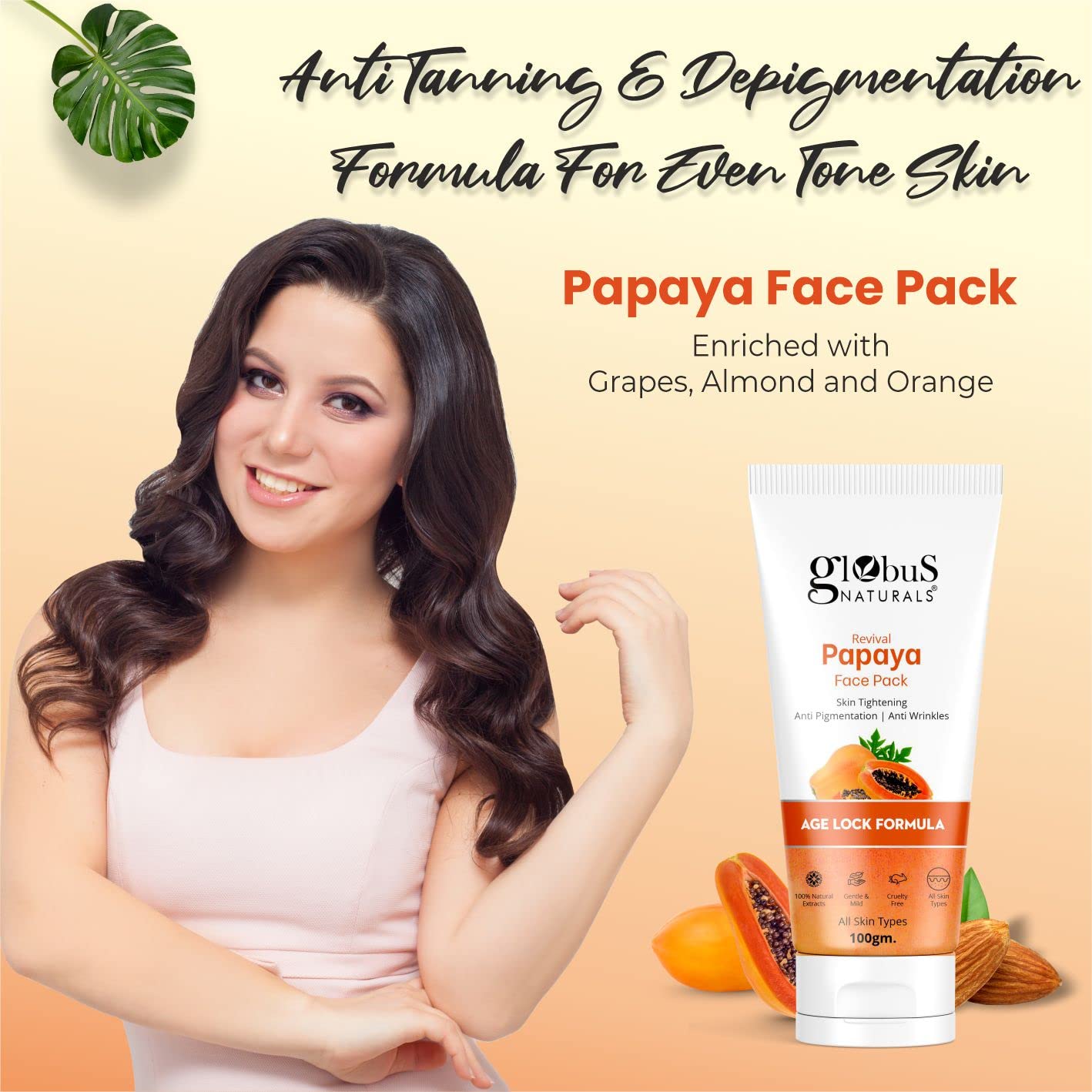 Globus Naturals Tan Removal Combo - Papaya Face Wash & Face Pack (100gm Each) for Brightening & Exfoliation | Perfect for Daily Skincare & Sun Damage Repair