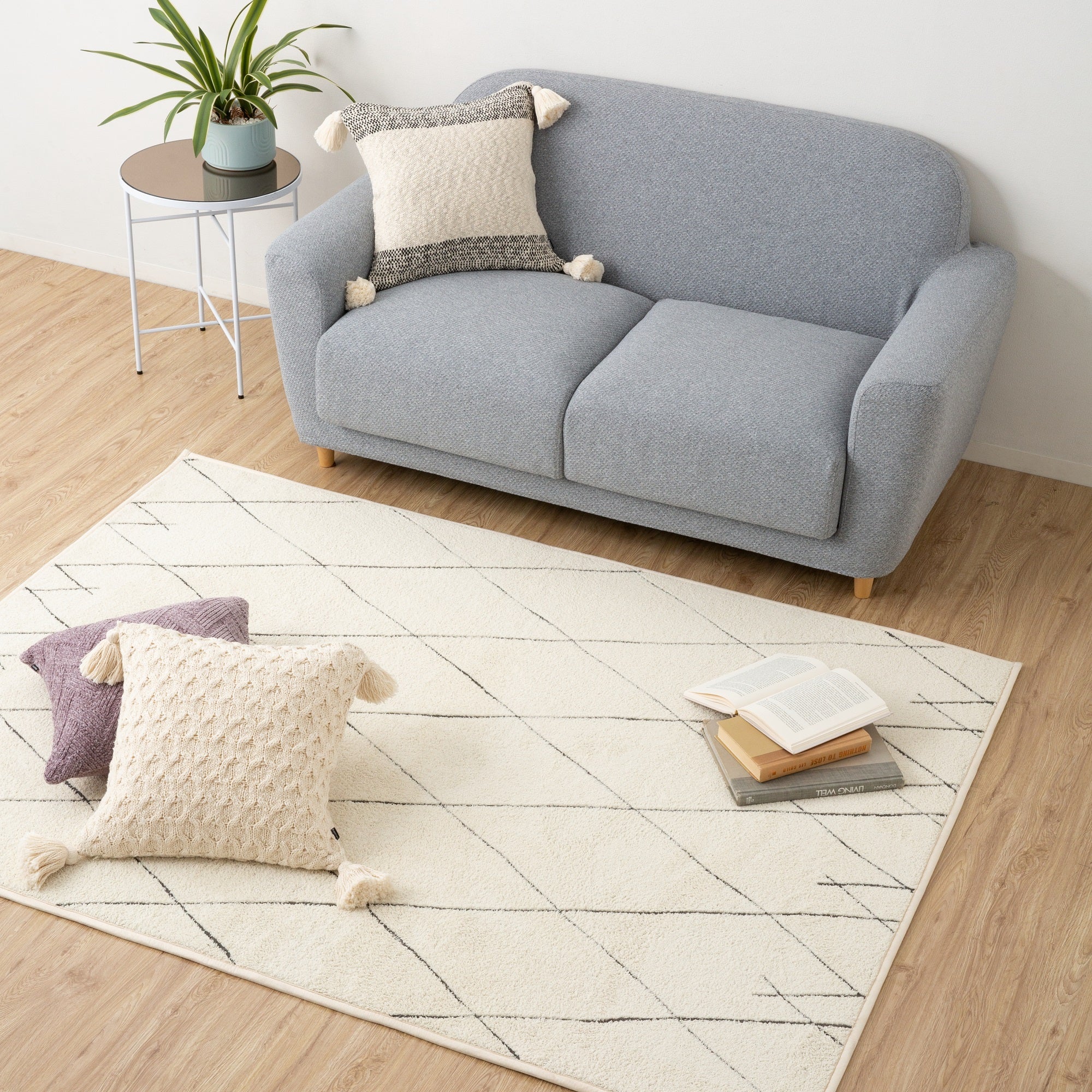 Lattice Carpet Rug Medium Ivory 190x140cm - Non-Slip Bohemian Style Area Rug for Living Room, Bedroom, Dining Room & Home Decor