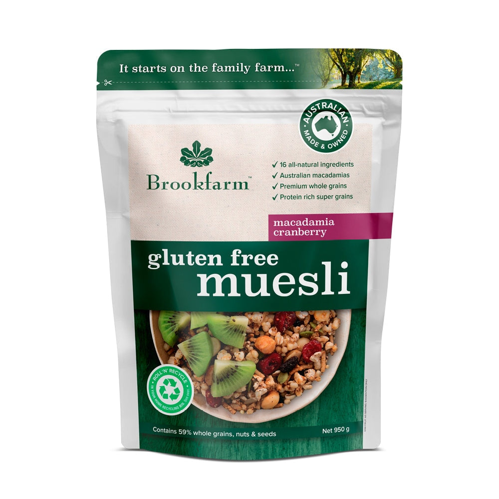 Brookfarm Gluten Free Macadamia Muesli with Cranberry - Healthy Breakfast Cereal for Weight Loss & Energy Boost - Perfect for Smoothie Bowls, Yogurt Toppings & On-the-Go Snacks