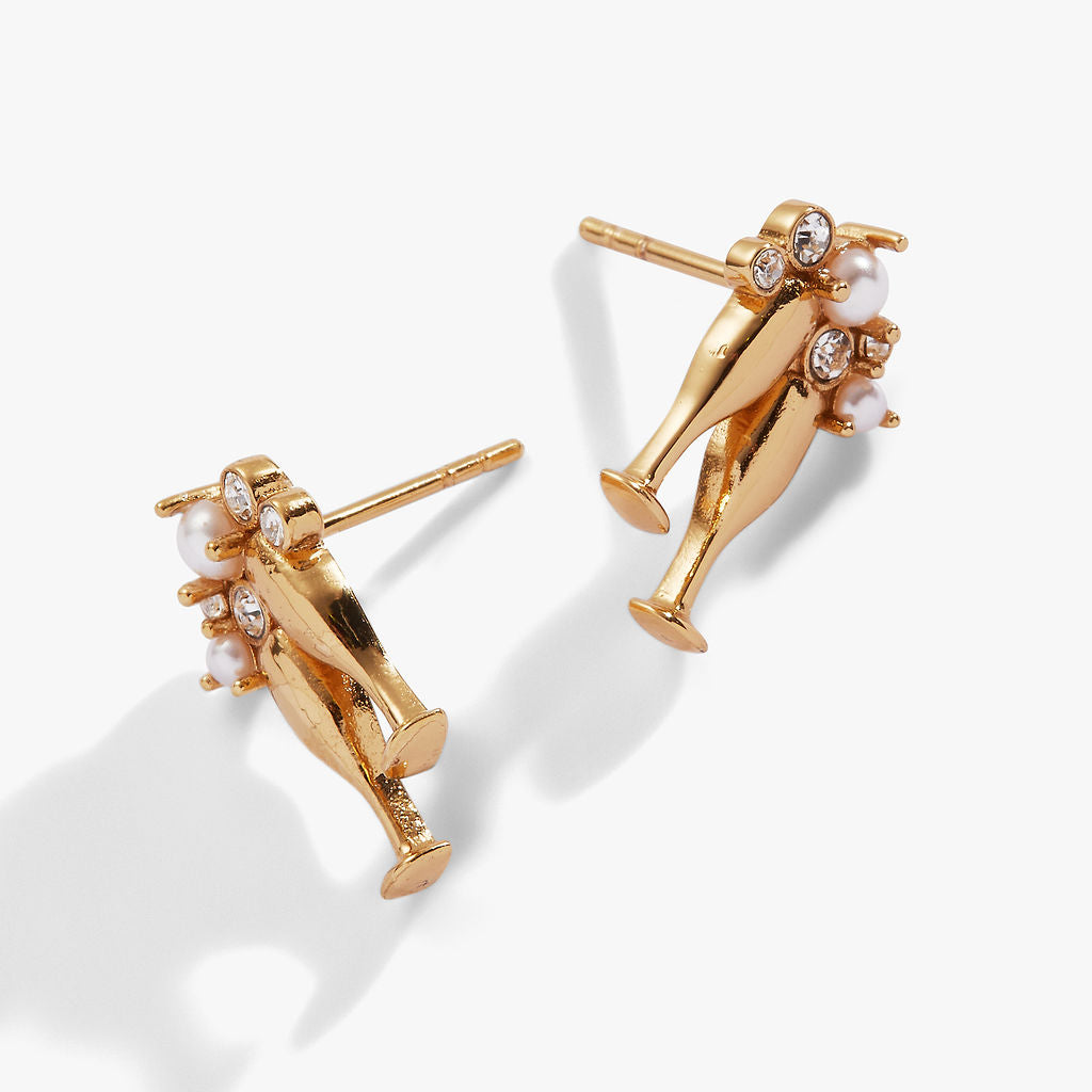Elegant Champagne Stud Earrings for Women - 14K Gold Plated Cubic Zirconia Studs - Perfect for Weddings, Parties & Everyday Wear