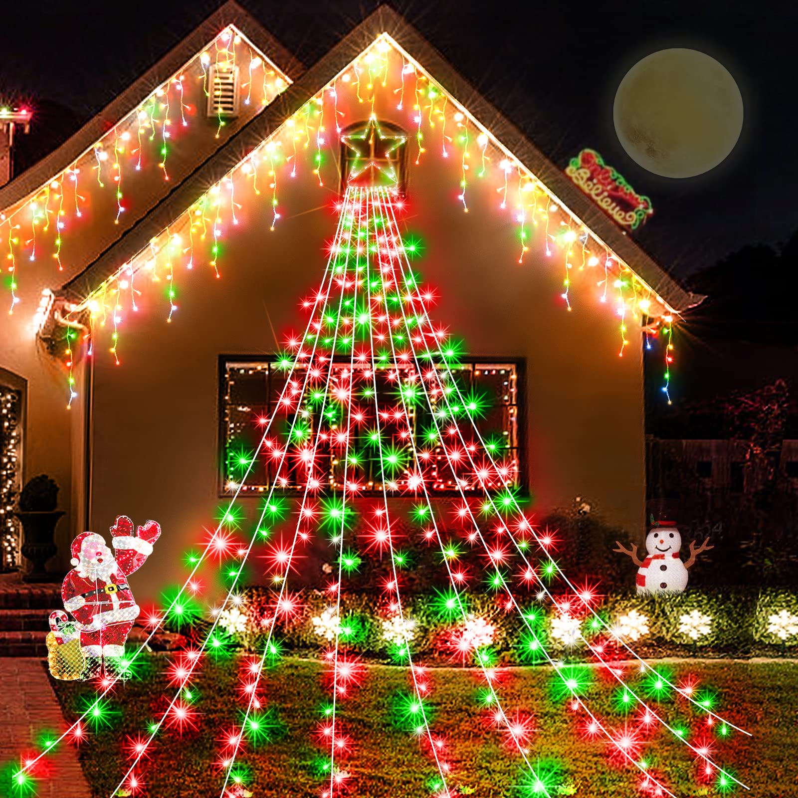344 LED Star Christmas Lights Outdoor - Waterproof, 8 Lighting Modes, Easy Installation for Xmas Tree, Home, Wedding, Thanksgiving Party, Holiday Decor - Perfect for Garden, Wall & Indoor Festive Decorations