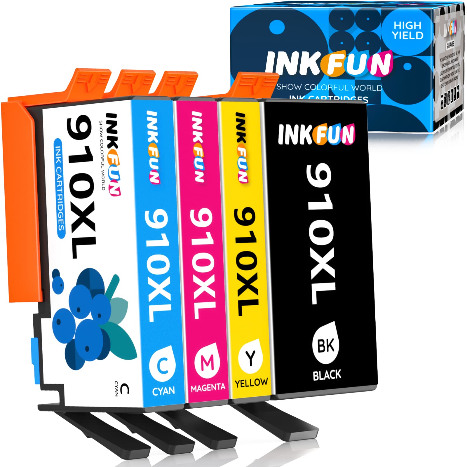 INKFUN HP 910XL Ink Cartridge Replacement - 4 Pack Compatible with HP OfficeJet 8010/8018 & Pro 8020/8022/8025/8028/8035 Printers - High Yield Printing for Home Office & School Projects