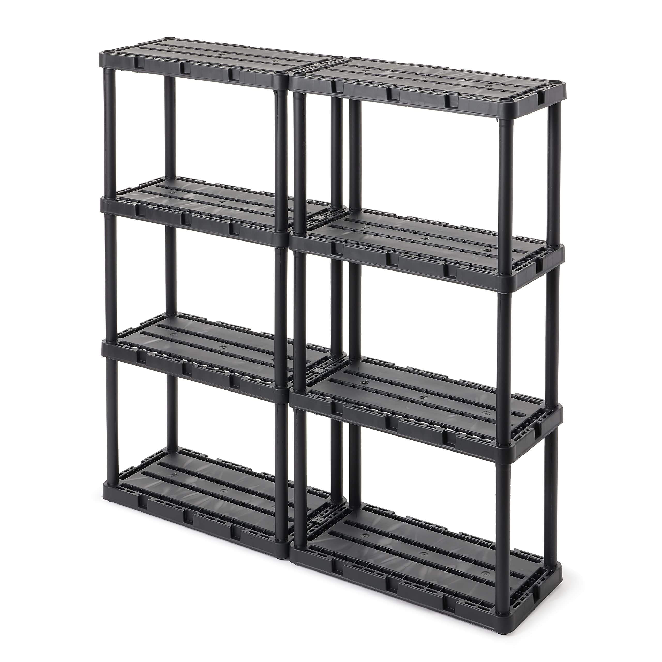 Gracious Living 2-Pack 4-Tier Storage Shelves - Fixed Height Light Duty Knect-A-Shelf in Black - Perfect for Garage, Closet, Pantry & Home Organization