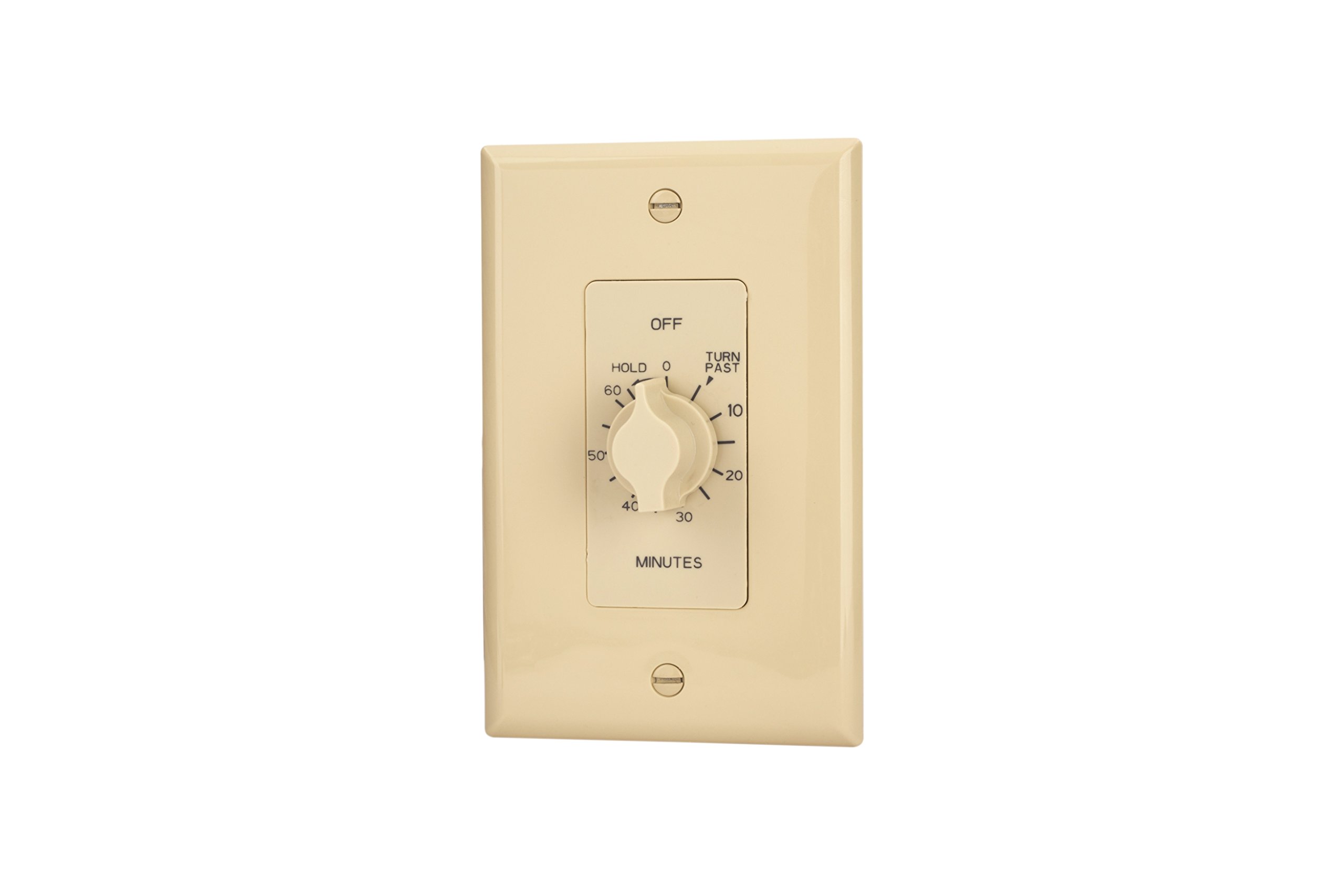 60 Minute Springwound Auto-Off In-Wall Timer Switch with Hold Function - Ivory White | Perfect for Bathroom Fans, Workshop Tools & Home Automation