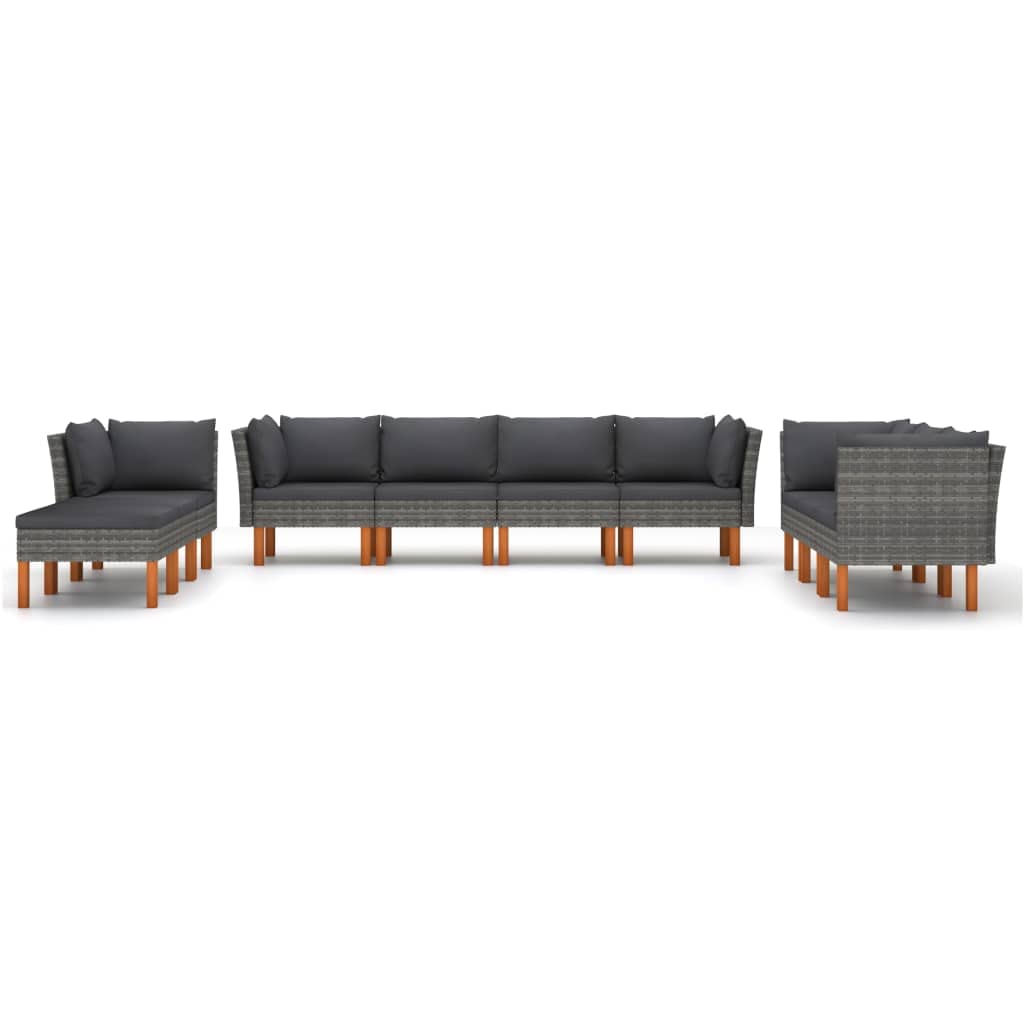 10-Piece Gray Poly Rattan Garden Lounge Set with Cushions - Outdoor Patio Furniture Sectional Sofa Conversation Set, All-Weather Couch & Ottoman - Perfect for Backyard, Poolside & Terrace Relaxation