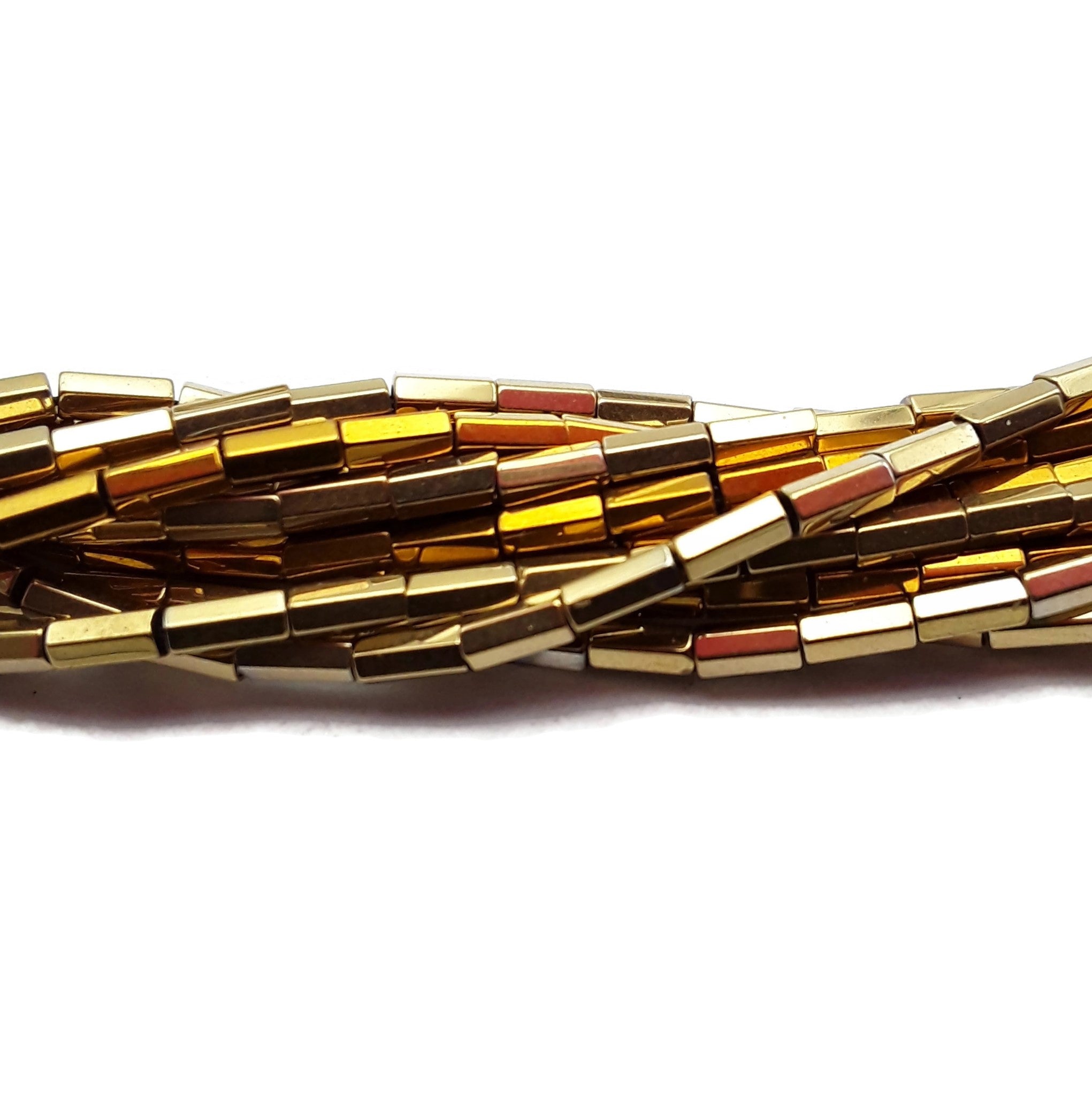 Premium Dark Gold & Light Gold Plated Hematite Faceted Tube Beads 2x4mm - 15.5 Inch Strand for Jewelry Making, DIY Bracelets & Necklaces - Perfect for Beading, Crafting & Gift Giving