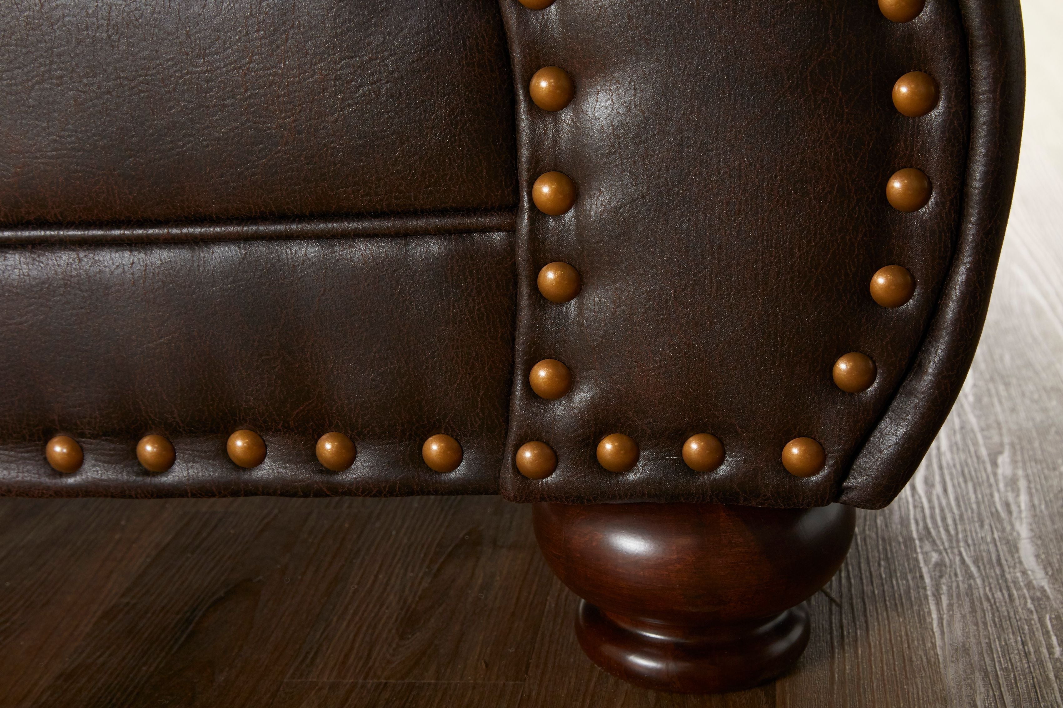 Leinster Faux Leather Upholstered Nailhead Loveseat in Espresso Brown - Stylish Small Sofa for Living Room, Office or Apartment Decor