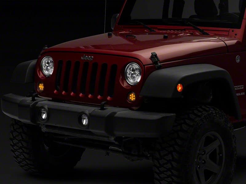 Amber LED Turn Signal Lights - Smoked Lens Compatible with 2007-2018 Jeep Wrangler JK - Upgrade for Off-Road & Night Driving Safety