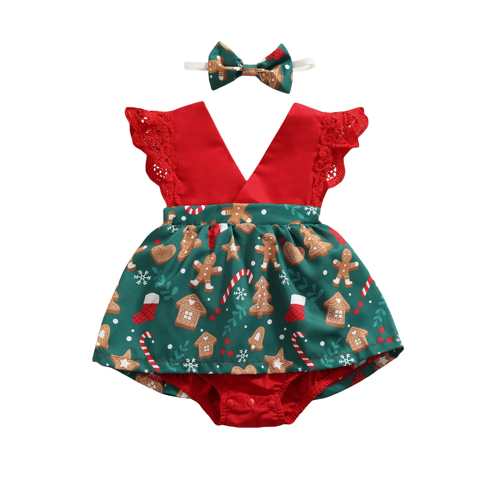 My First Christmas Outfit for Newborn Baby Girls - Lace Sleeveless Romper Dress with Tutu Skirt & Headband | Holiday Photoshoot, Family Gathering, Xmas Party