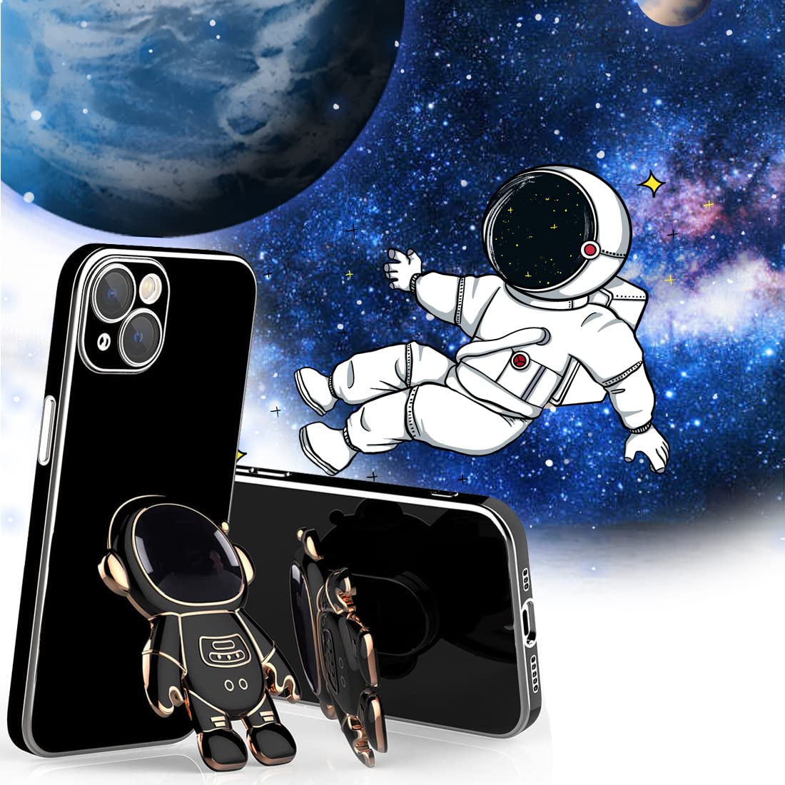 DFBIU Astronaut Phone Case with Stand & Camera Protector for iPhone XS Max - Hidden Folding Bracket, Lens Film Protective Cover | Perfect for Space Enthusiasts & Daily Protection (Black)