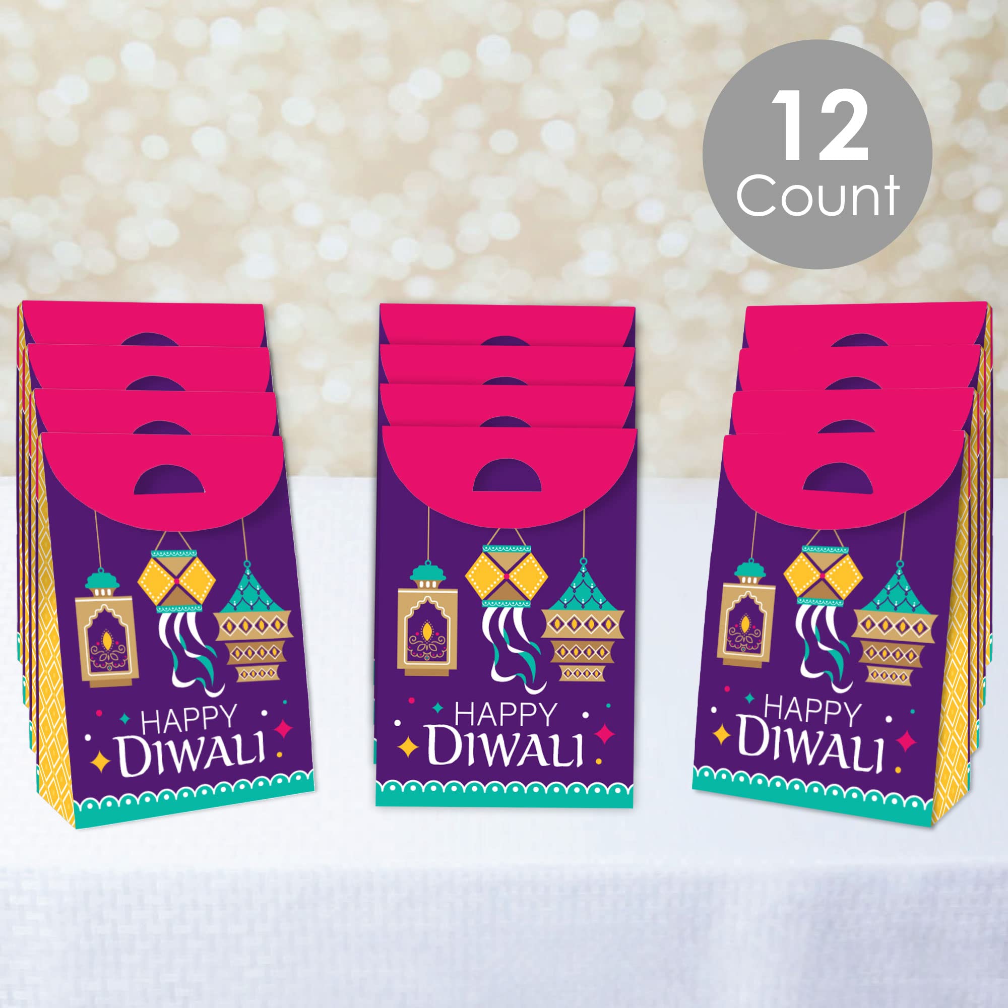 Happy Diwali Gift Bags - Set of 12 Festival of Lights Party Favors & Goodie Boxes for Diwali Celebrations, Home Decor, and Indian Cultural Events