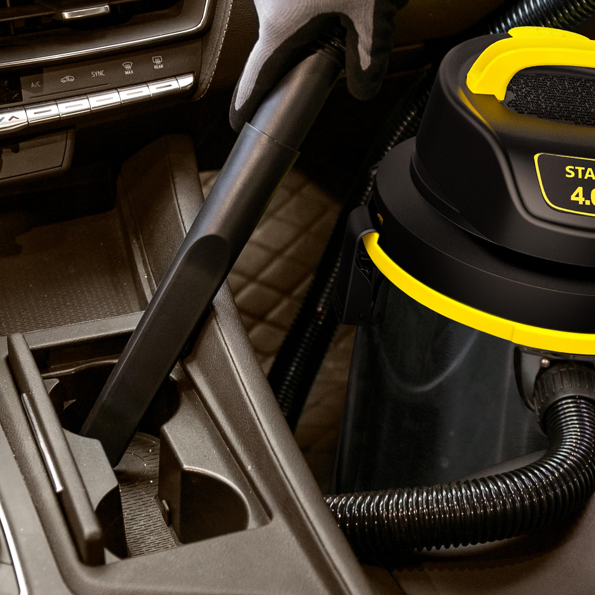 Stanley 4 Gallon Wet/Dry Vacuum Cleaner - 4 Peak HP Stainless Steel Shop Vac with Blower Function | Powerful 3-in-1 Design for Home, Garage, Car, Workshop & Pet Hair Cleaning | Durable Silver/Yellow/Black Design for Heavy-Duty Use in Construction, DIY Projects & Auto Detailing