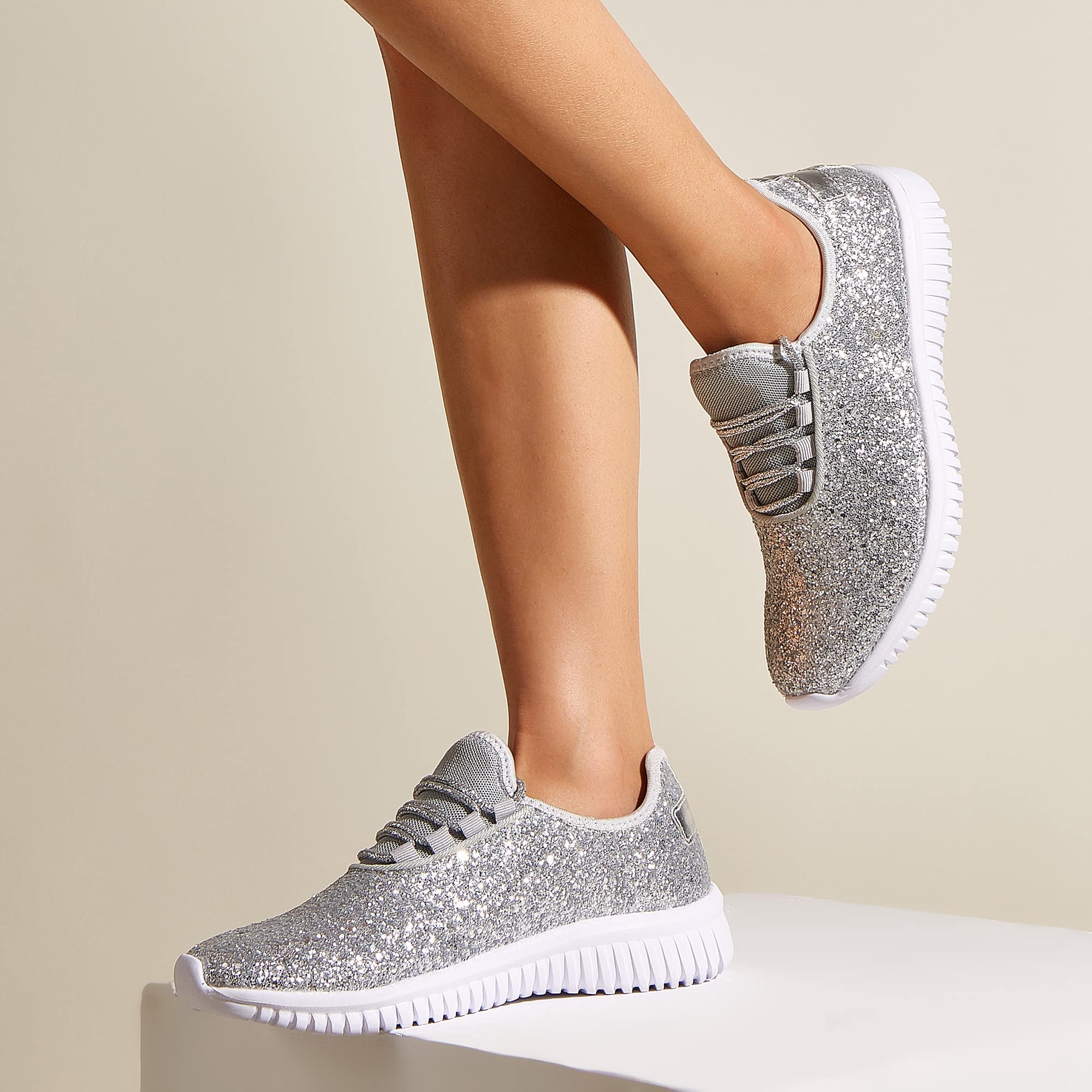 K KIP WOK Women's Fashion Glitter Sneakers - Slip On Running Shoes, Lightweight Tennis Walking Shoes for Women | Perfect for Casual Wear, Gym, Jogging & Daily Activities