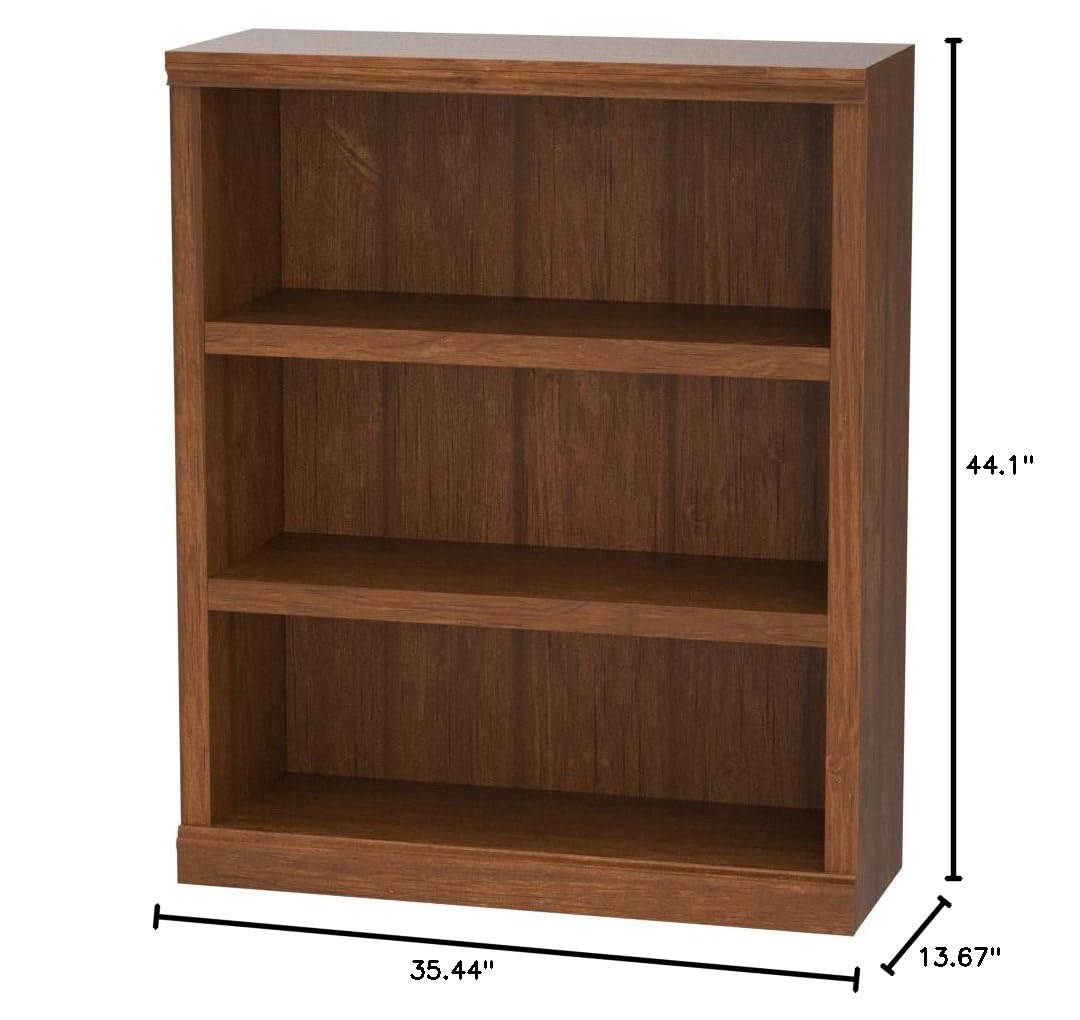 Pemberly Row 3-Shelf Bookcase in Washington Cherry - Solid Wood Bookshelf for Living Room, Bedroom, Office - Stylish Storage Solution for Books, Decor & Essentials