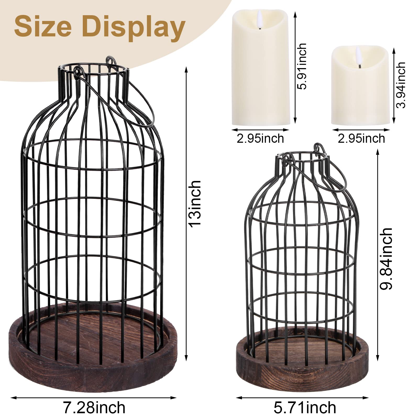 Modern Farmhouse Decor Candle Holder with Electronic Candle - Rustic Metal Lantern & Wire Cloche Set for Home, Living Room, Dining Table, Mantel, Fireplace | Perfect for Cozy Evenings, Romantic Dinners & Holiday Decorations