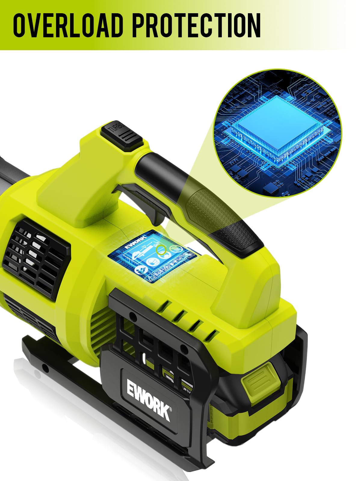 EWORK 21V Cordless Leaf Blower with 2x 3.0Ah Batteries & Fast Charger | Variable Speed & Turbo Mode | Lightweight Battery-Powered Leaf Blower for Lawn Care, Yard Cleanup, Patio, Driveway & Garden Maintenance
