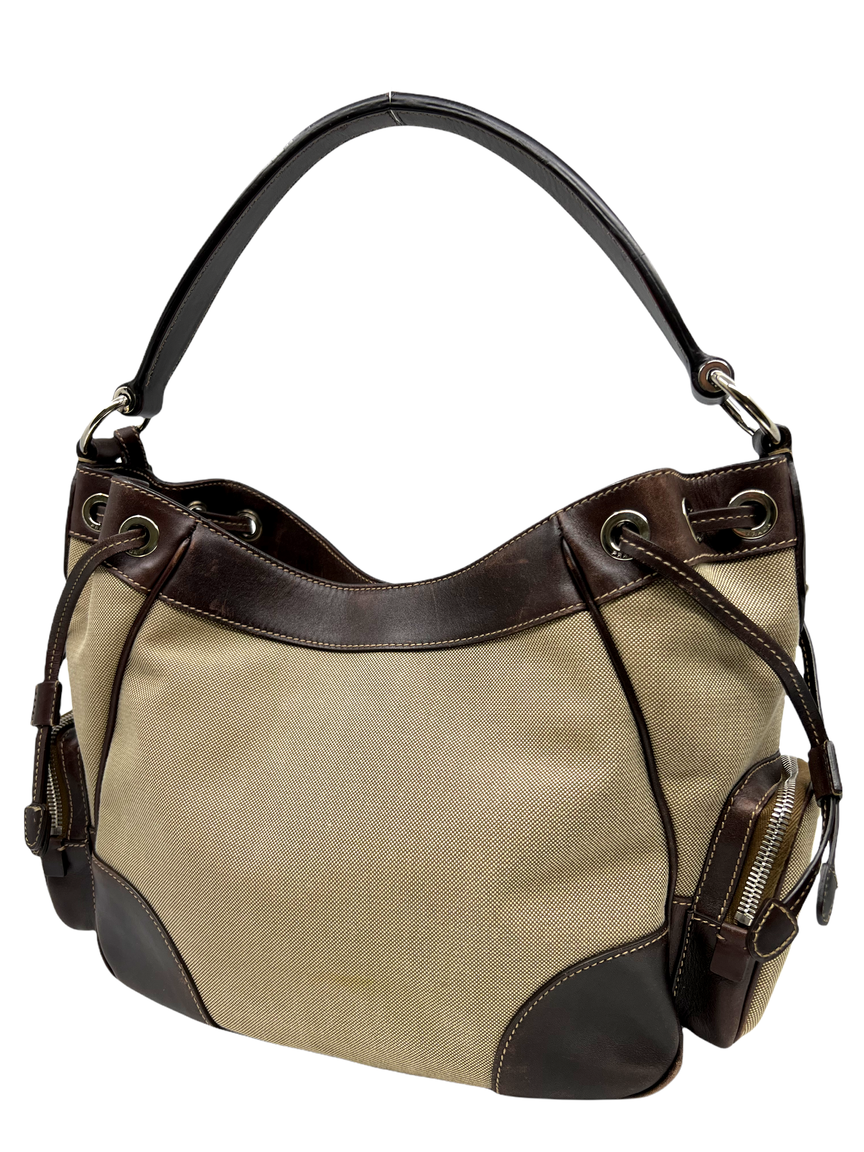 Prada Canapa Logo Side Pocket Hobo Bag - Luxury Leather Shoulder Bag for Women | Perfect for Work, Travel & Everyday Use