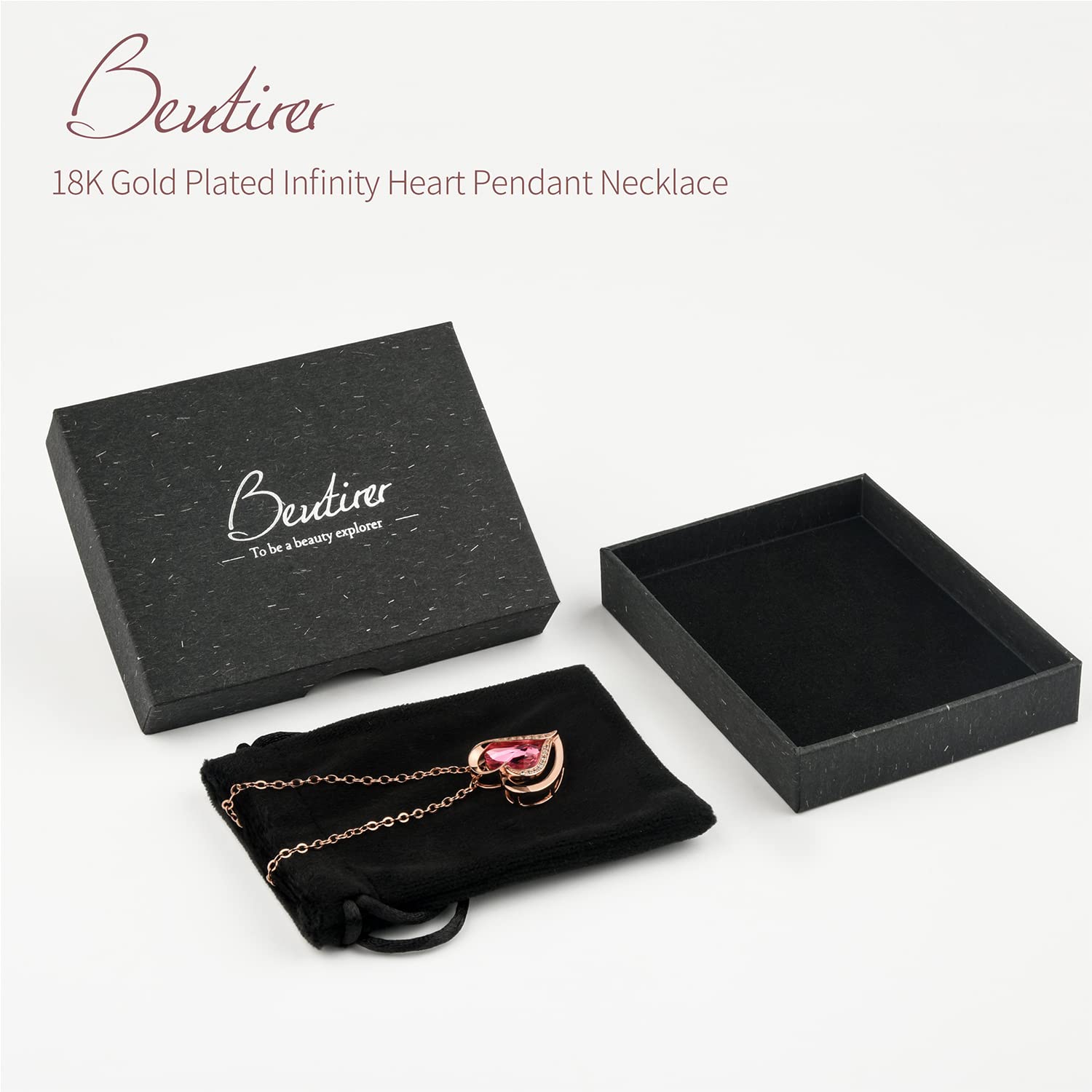 18K White/Rose Gold Plated Heart Pendant Necklace for Women - Adjustable Love Heart Necklace Gift for Wife, Mom, Girlfriend - Valentine's Day, Birthday, Anniversary Jewelry - Perfect for Date Night, Wedding, Special Occasions