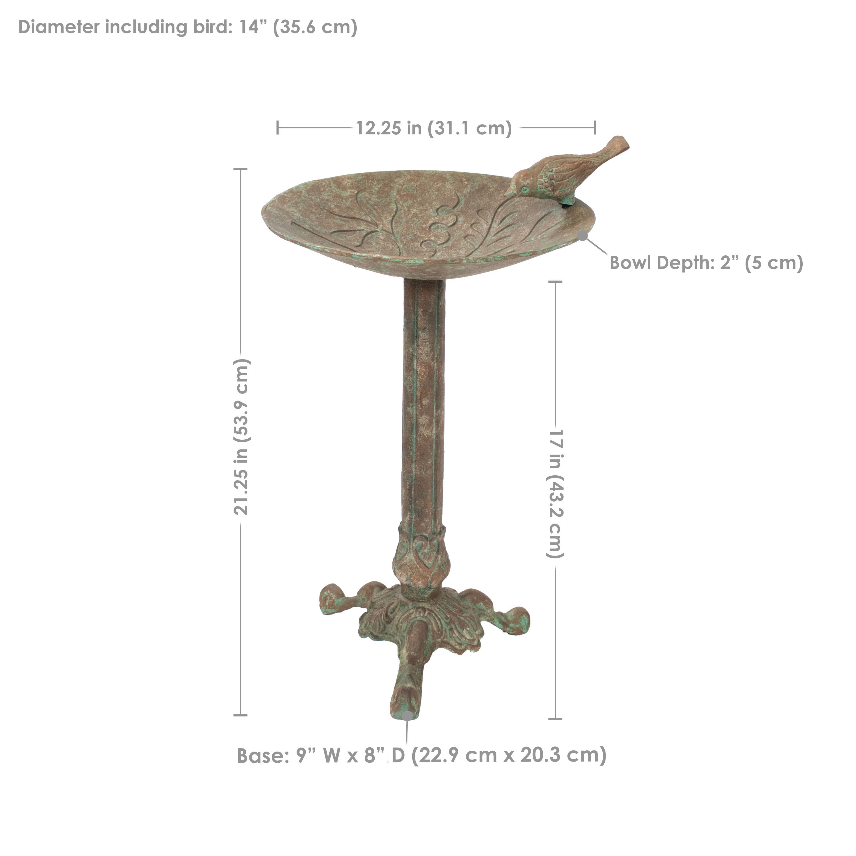 Rustic Sunnydaze Ivy & Sage Metal Bird Bath with Patina Finish - 12.25 Inch Outdoor Garden Decor for Birds & Wildlife