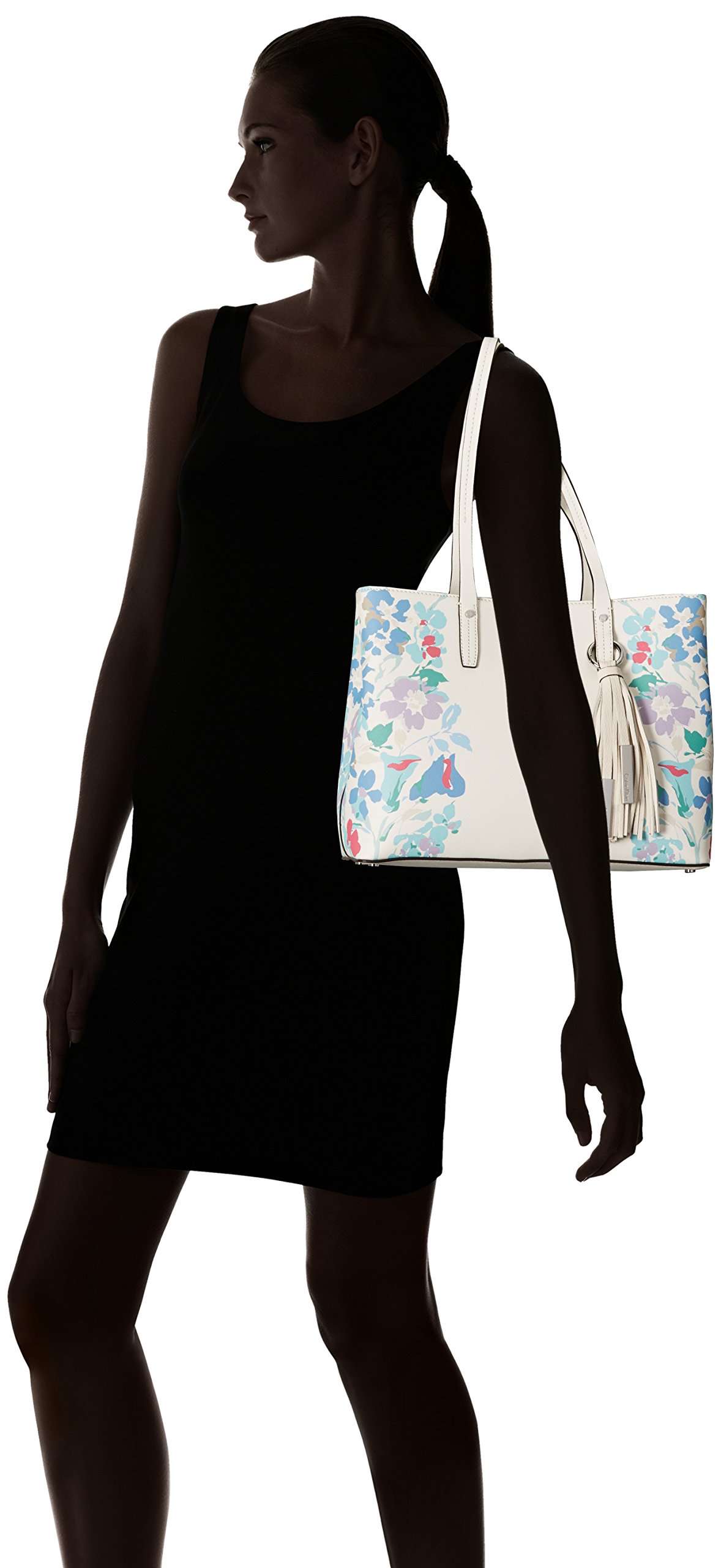 Calvin Klein Maggie Printed Saffiano Leather East West Tote Bag for Women - Stylish Work & Travel Handbag, Perfect for Office, Commute & Weekend Getaways