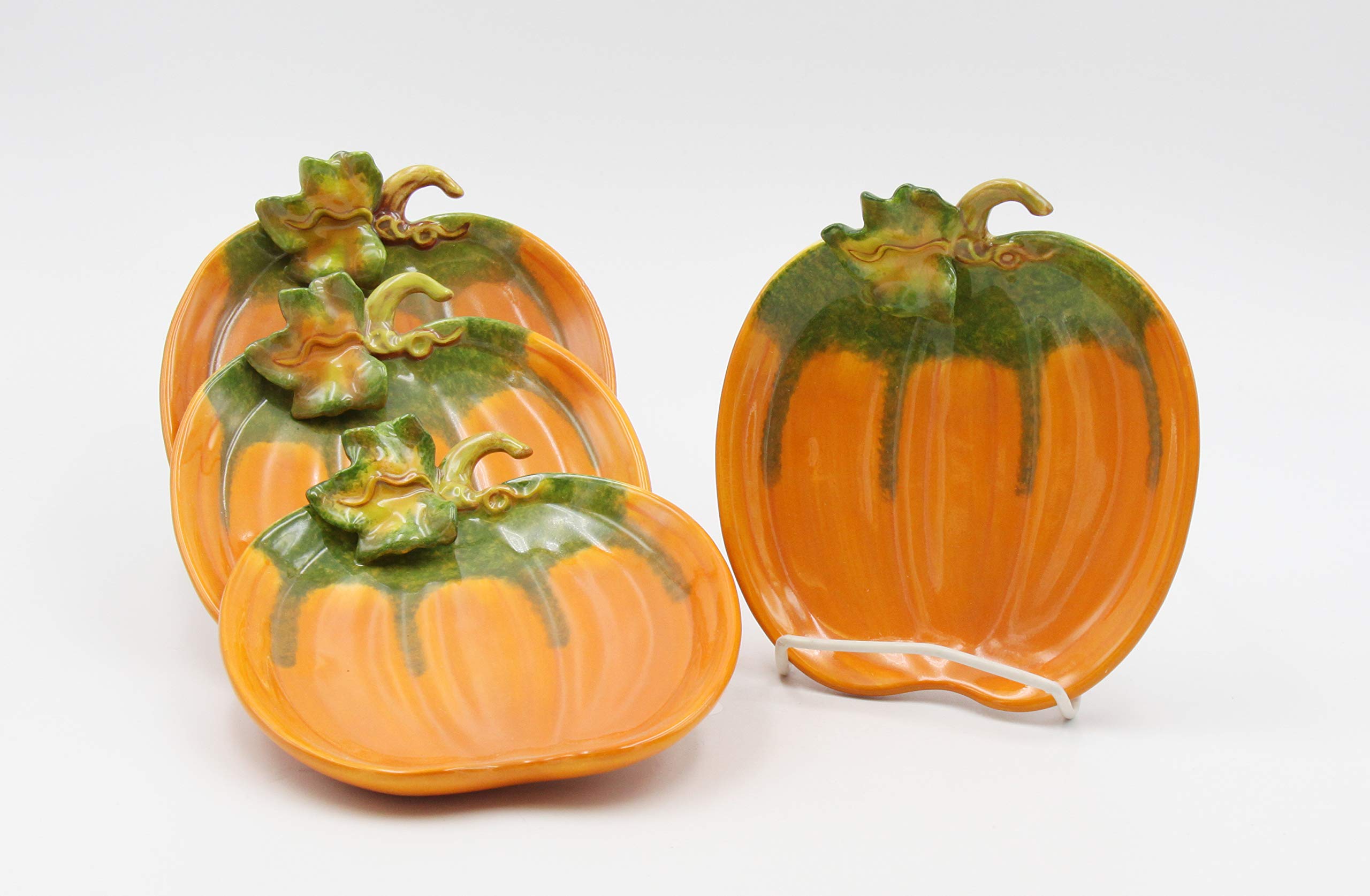Premium Ceramic Pumpkin Plates Set of 4 - 6 Inch Fall-Themed Dinner Plates for Thanksgiving, Halloween & Autumn Table Decor - Durable & Dishwasher Safe