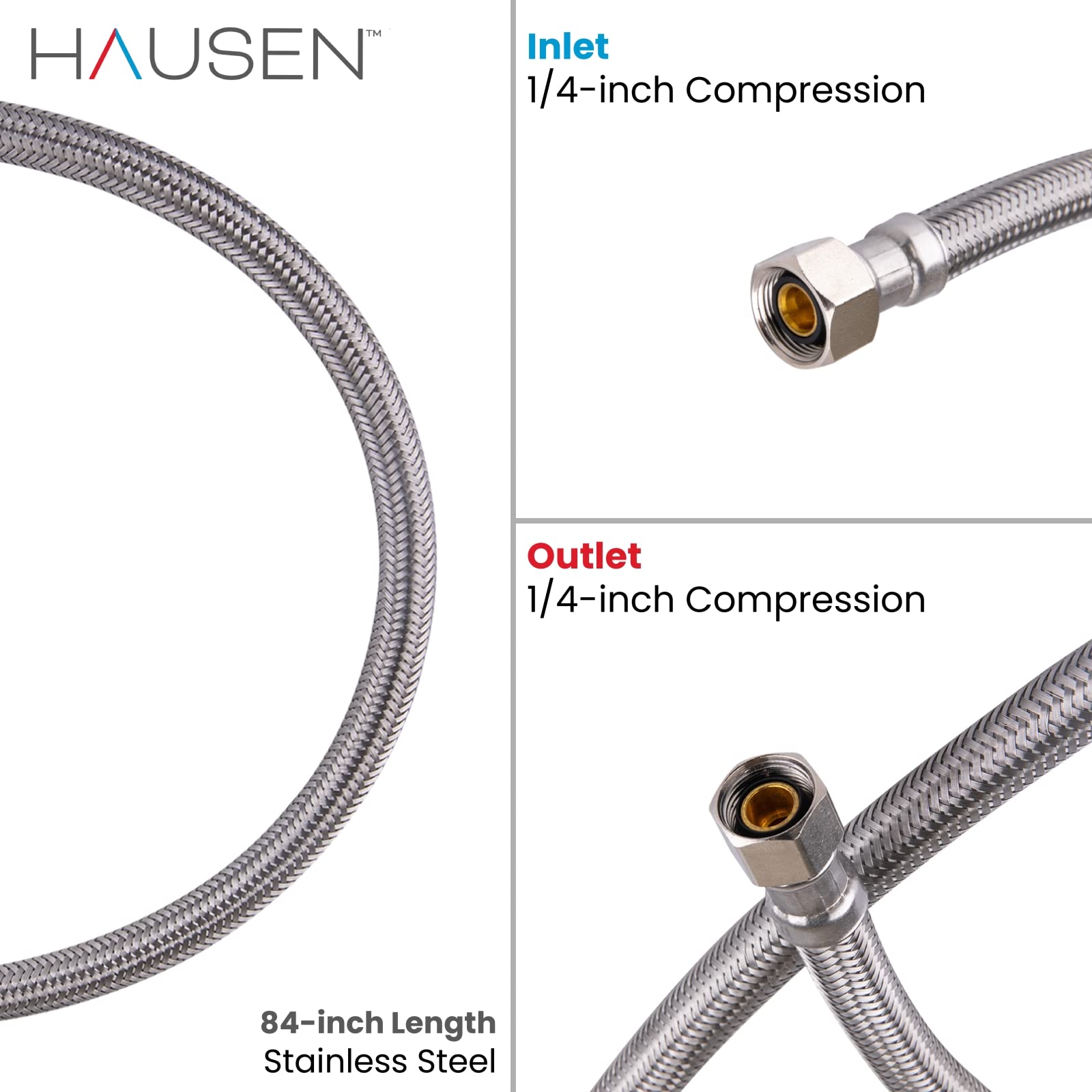 Hausen 84-Inch Ice Maker Connector 1/4-inch x 1/4-inch C, Ice Maker Supply Line Kit - Refrigerator Water Line Replacement for Home, RV & Commercial Use (1-Pack)