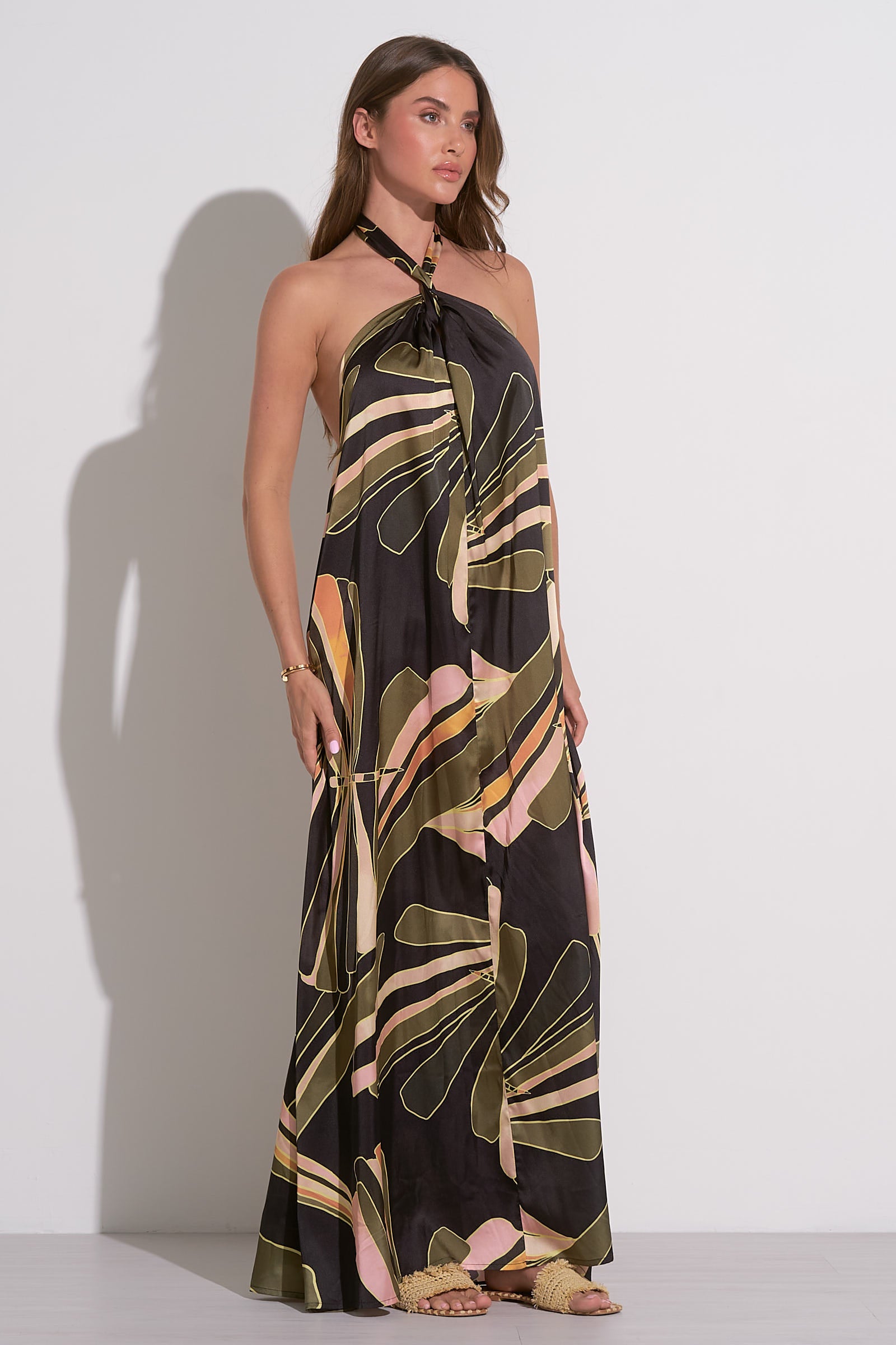 Leigh Halter Maxi Dress for Women - Flowy Summer Beach Dress with Side Slit, Boho Chic Long Dress for Vacation, Party & Date Night