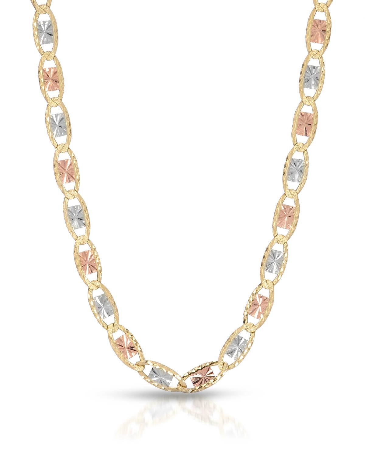 14K Three-Tone Gold Necklace - Yellow, White & Rose Gold 2.75mm Chain (16