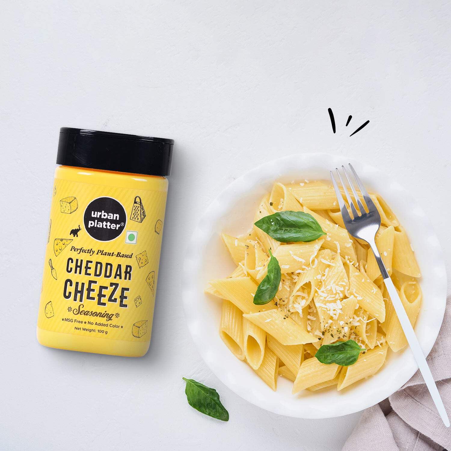 Urban Platter Cheddar Cheese Powder - Dairy-Free Vegan Seasoning for Popcorn, Pasta & Fries (100g) | Perfect for Movie Nights, Snack Time & Cooking