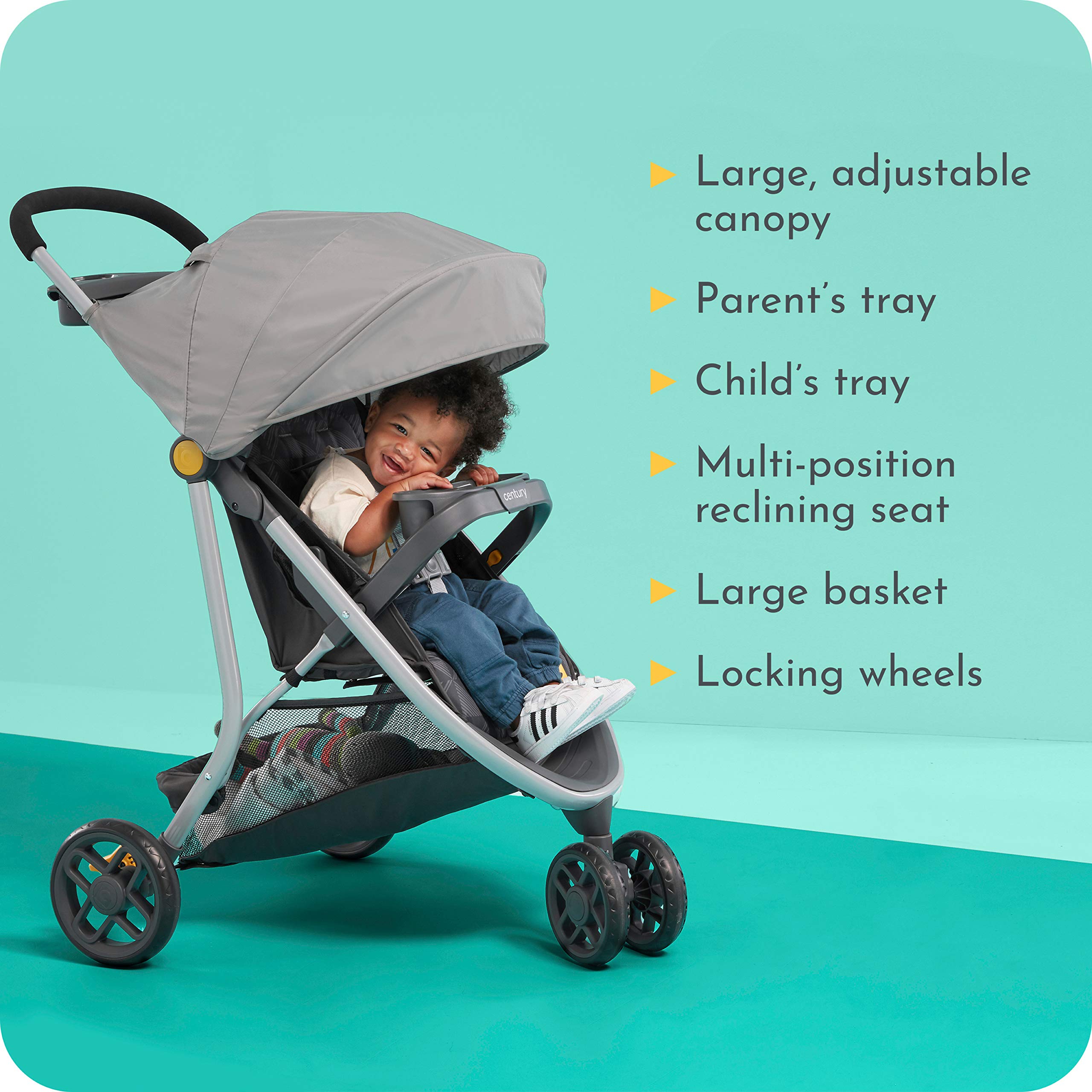 Century 3-Wheel Lightweight Stroller for Babies & Toddlers - Compact Foldable Design for Travel, Shopping & Everyday Use
