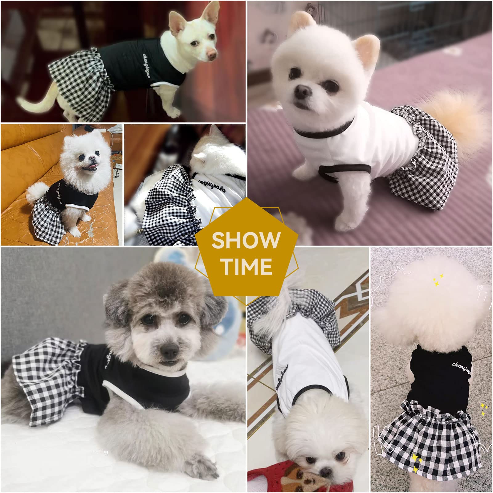 PETCARE Classic Black Plaid Dog Dress - Soft & Cute Summer Shirt for Small Dogs - Shih Tzu, Pomeranian, Chihuahua, Yorkie Puppy Outfits - Perfect for Pet Parties, Photo Shoots & Daily Walks (Black, Large)