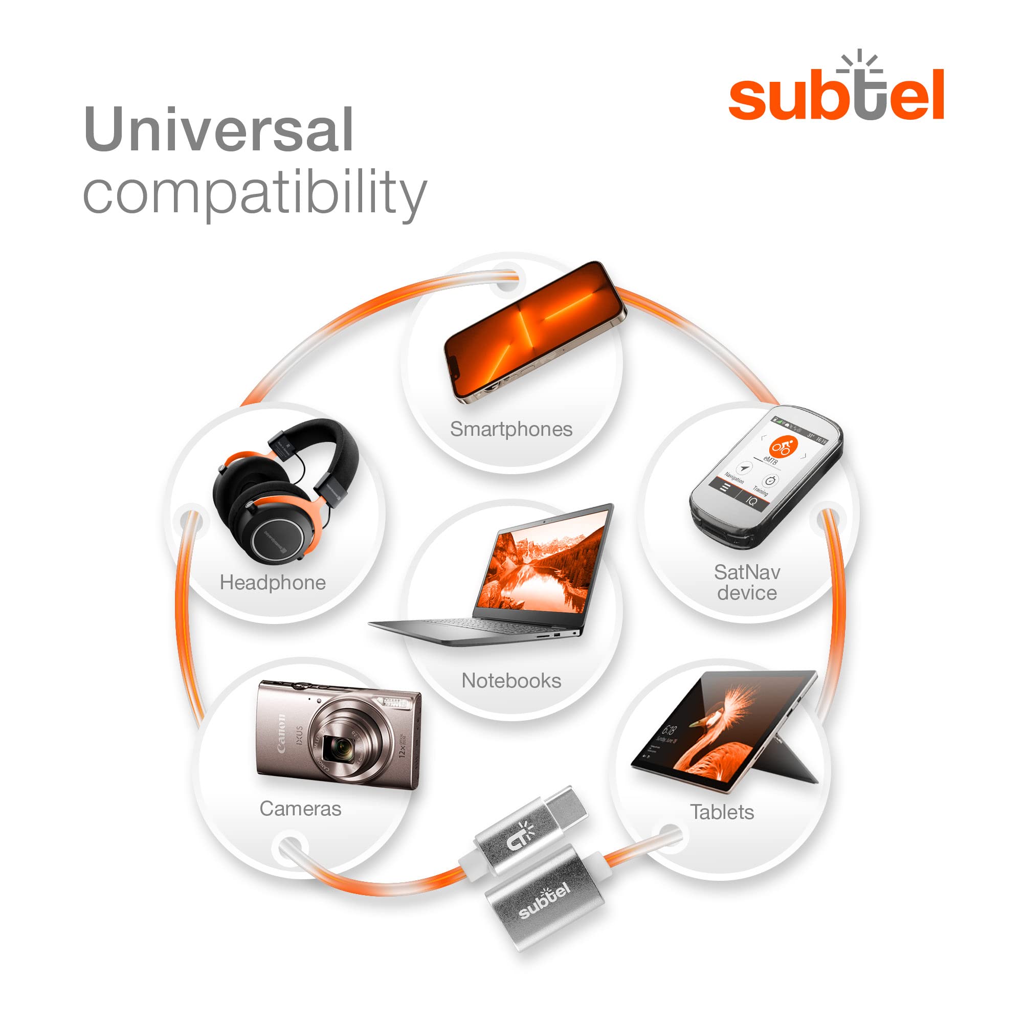 Subtle USB C to USB A OTG Cable - 15cm Silver for Smartphones & Tablets