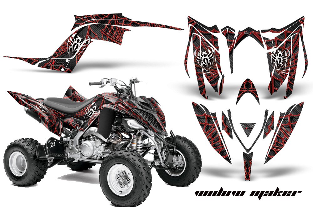 AMR Racing ATV Graphics Kit Sticker Decal for Yamaha Raptor 700 (2013-2021) - Widow Maker Red Black Design | High-Quality Durable Vinyl Decals for Off-Road ATV Customization & Protection