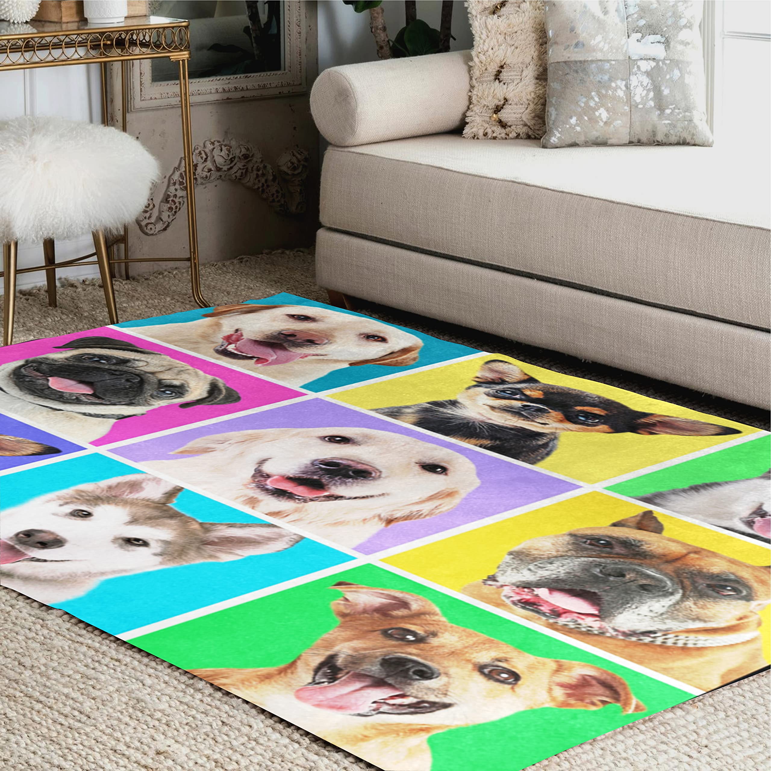 ALAZA Colorful Pug Dog Non-Slip Area Rug - Soft Pet-Friendly 5'3