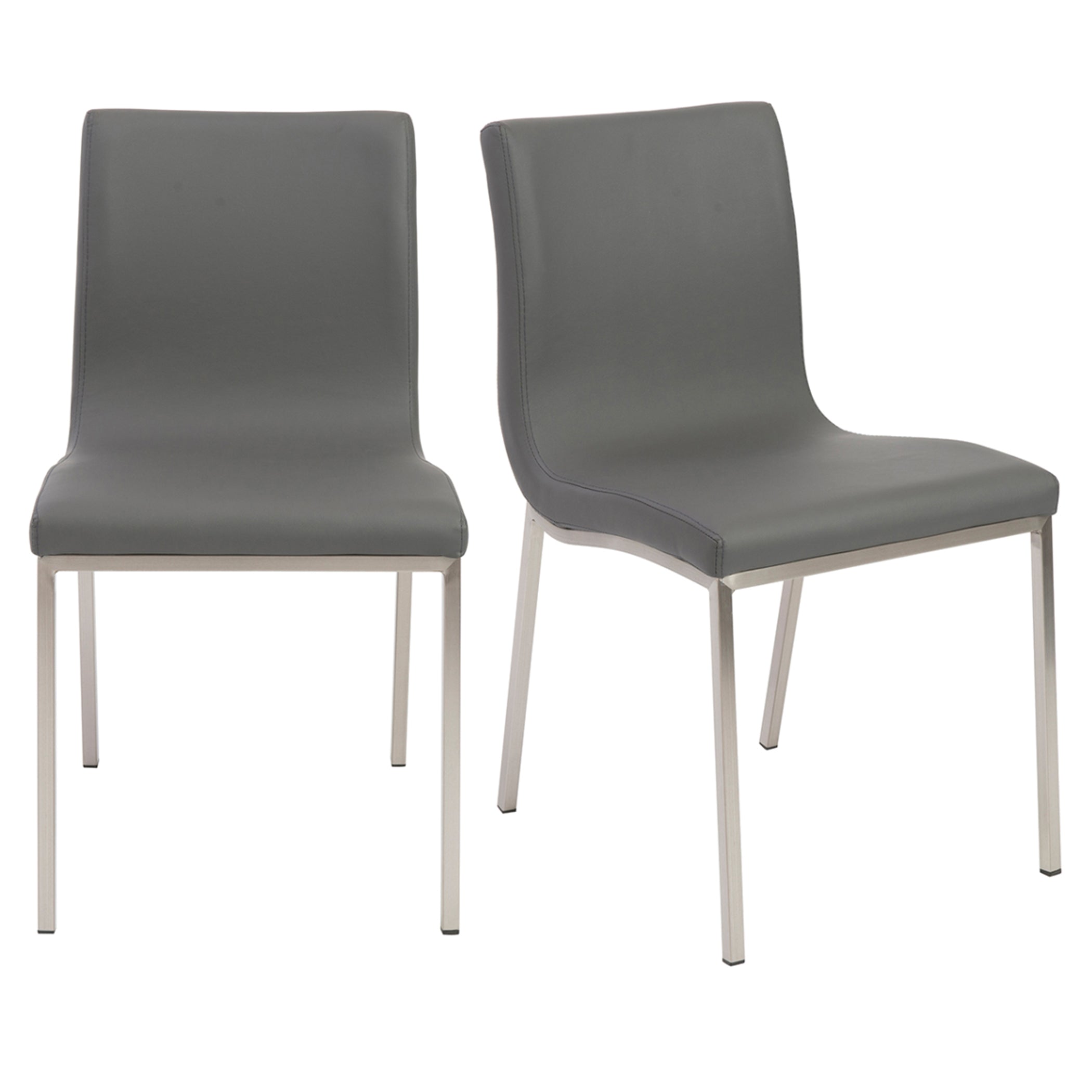 Eurostyle Scott Side Leather Chair with Stainless Steel Legs - Set of 2 Modern Dining Chairs (80960GRY) | Perfect for Kitchen, Dining Room & Office Workspace