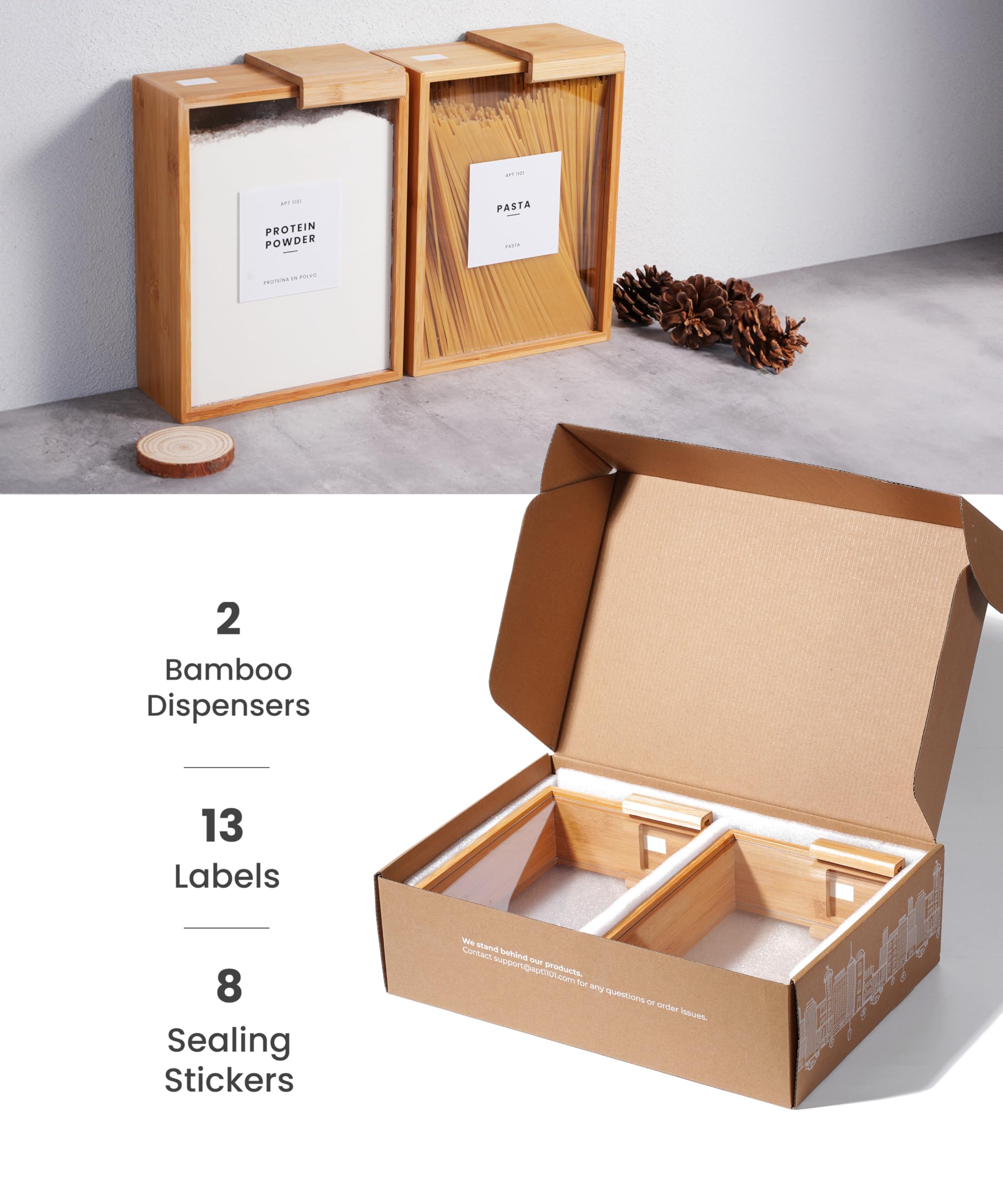 2L Bamboo Food Dispenser for Cereal, Rice, Flour & Snacks | Airtight Kitchen Storage Container | Pantry Organizer for Countertop & Cabinet Use | Perfect for Home, Office & Dorm Organization