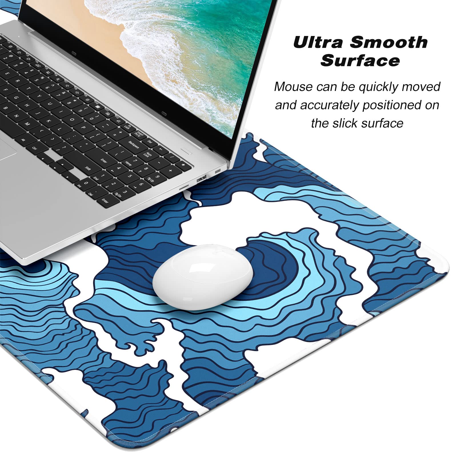 Japanese Wave Design Extended Gaming Mouse Pad - 30x14 Inch XL Large Desk Mat, Non-Slip Base & Stitched Edges, Waterproof Anime Mousepad for PC, Laptop, Office & Gaming Setup - Perfect for Gamers, Streamers & Home Office Workspaces