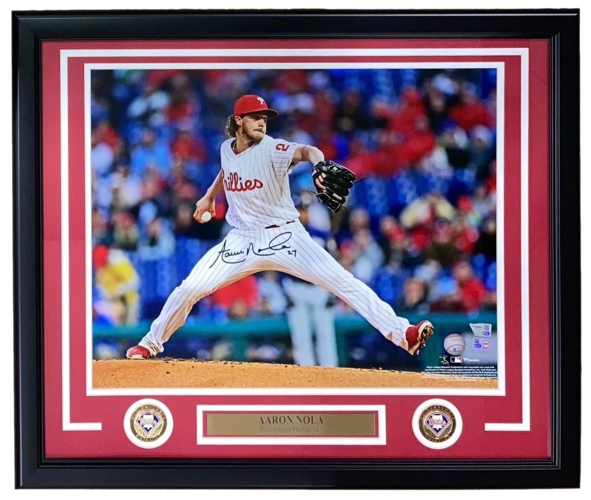 Aaron Nola Autographed 16x20 Framed Photo - Philadelphia Phillies Pitcher - Limited Edition Collectible for Sports Fans and Memorabilia Enthusiasts - Perfect for Home, Office, or Man Cave Decor