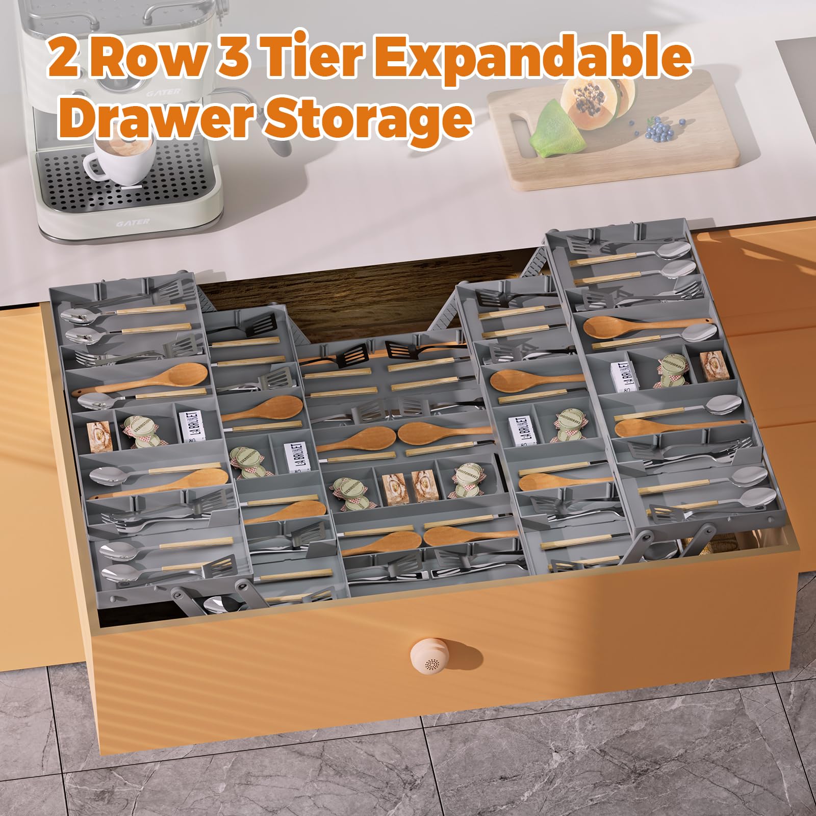 3 Tier Expandable Drawer Organizer - Smart Office & Kitchen Storage for Makeup, Jewelry, Cosmetics | Multi-Level Desk & Junk Drawer Organizer (2 Row 3 Tier) | Perfect for Home, Office & Travel Organization