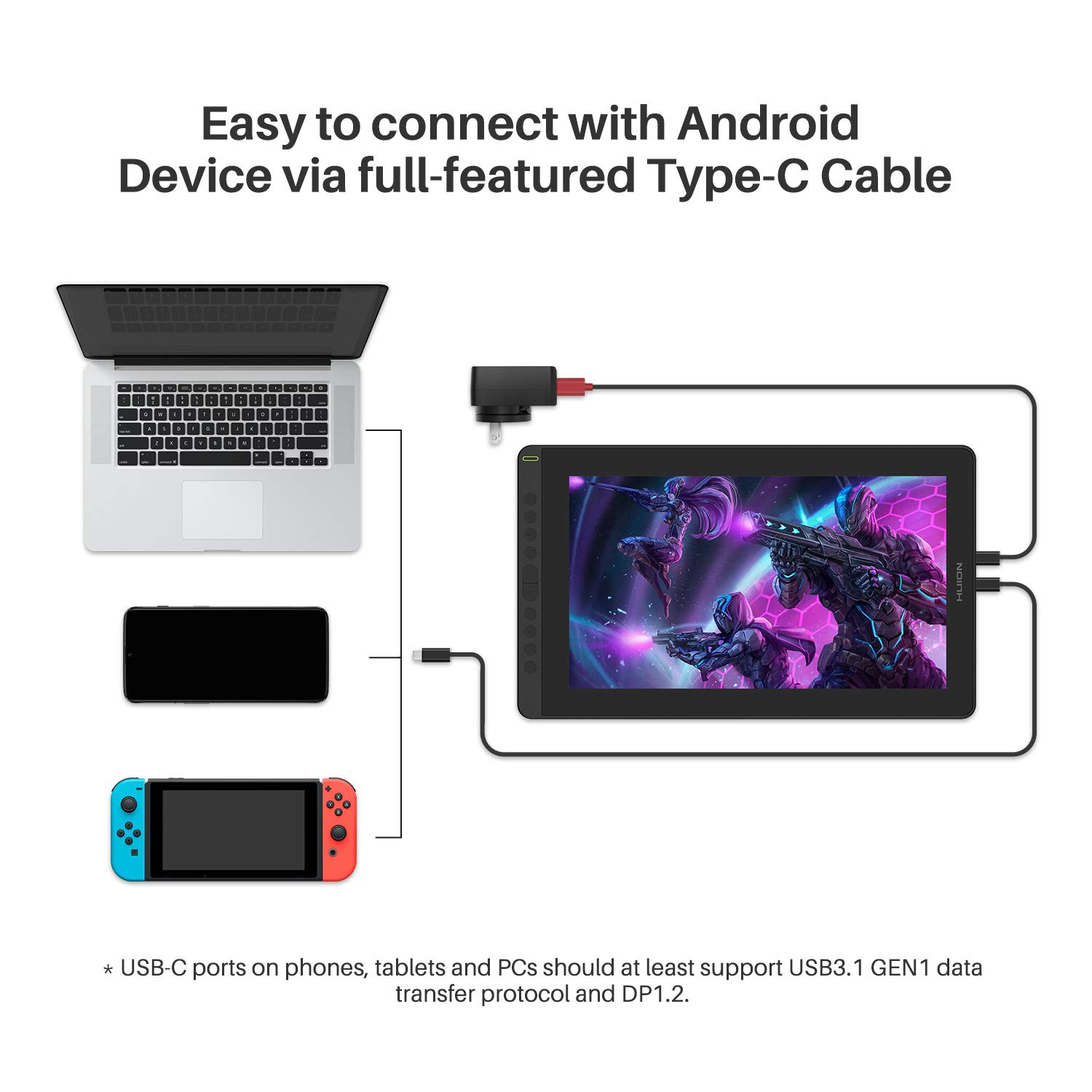 HUION Kamvas 16 2021 Drawing Tablet with Screen - 15.6 Inch Digital Art Display, 120% sRGB Color Gamut, Android Compatible, Includes PW517 Stylus (Cosmo Black) - Perfect for Digital Painting, Graphic Design, Animation & Online Teaching