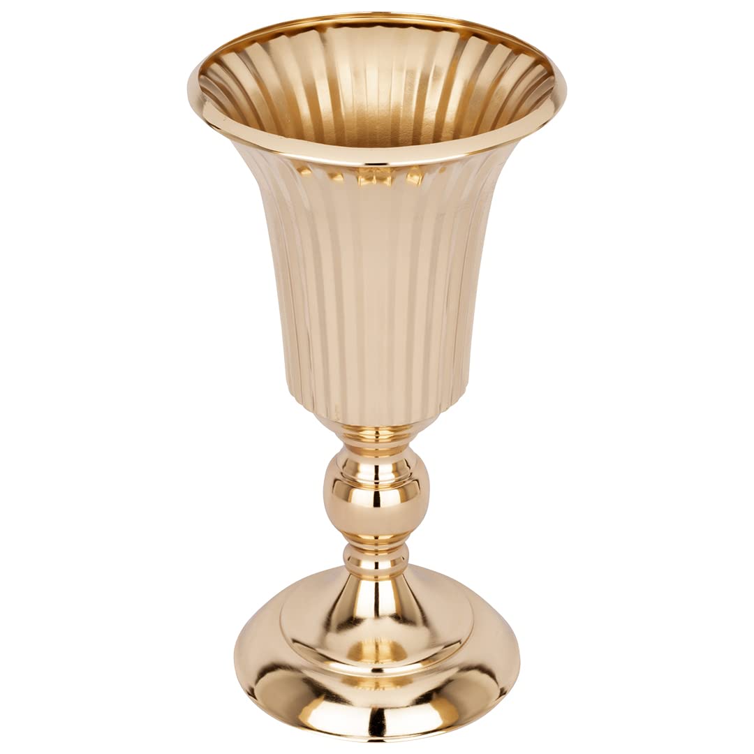 Koyal Wholesale Ribbed Metal Trumpet Vases - Elegant Copper Flower Vases Set of 10 for Wedding Centerpieces, Home Decor & Table Arrangements