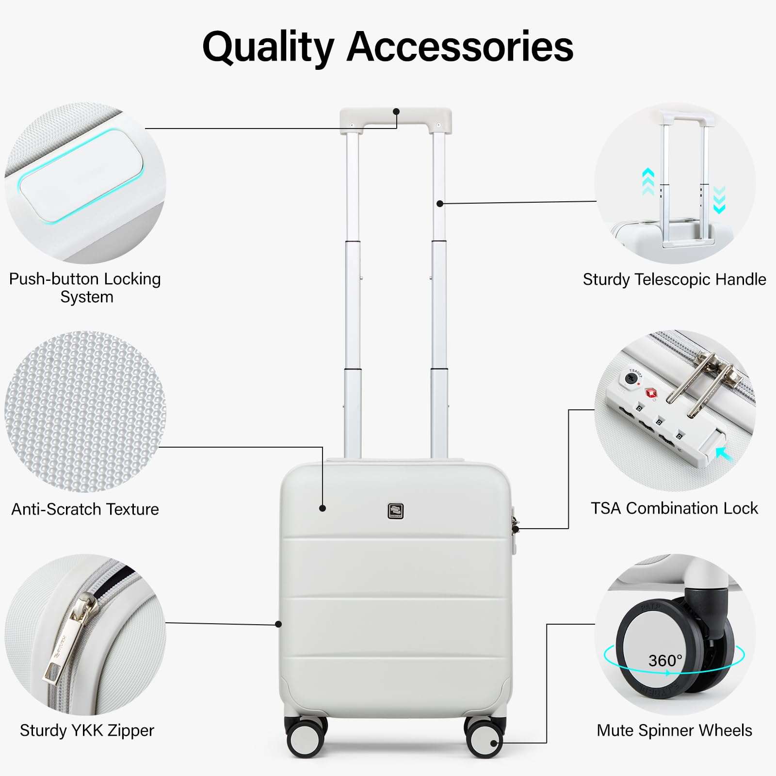 **Hanke 16 Inch Underseat Carry On Luggage - Lightweight Hard Shell Spinner Suitcase, TSA Approved Airline Travel Bag for Women & Men (Smoke White) - Perfect for Business Trips & Weekend Getaways**