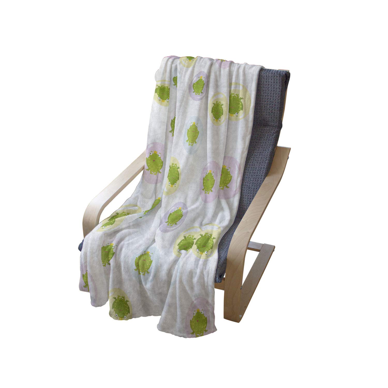 Ambesonne Cartoon Frog Prince Throw Blanket - Soft Flannel Fleece Accent Blanket in Pastel Yellow Green, 50
