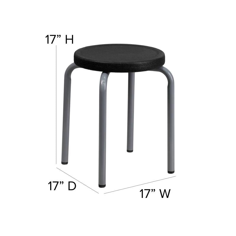 FLASH Stackable Stool with Black Seat & Silver Powder Coated Frame - Modern Bar Stool for Kitchen, Dining Room & Outdoor Patio - Space Saving Stackable Design